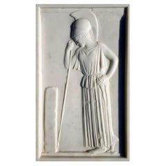 Antique Bas-Relief in Marble Apuan Statuary of Thinking Athena End 19th Century