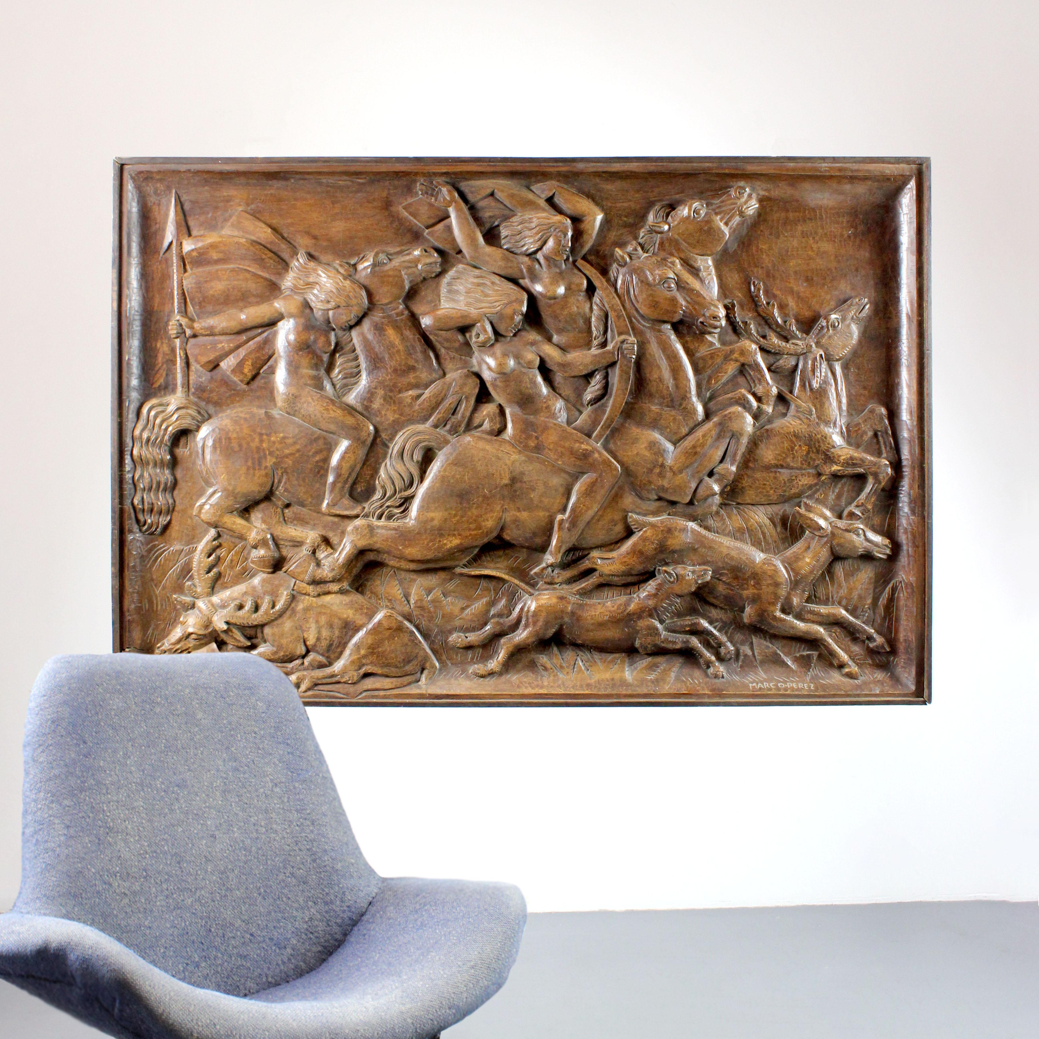 20th Century Bas-relief in oak wood - Luis Marco Pérez (1896-1983) - 20th century For Sale