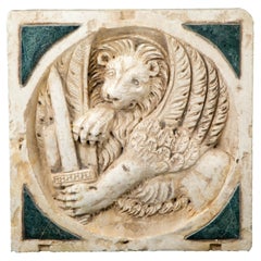 Bas-Relief Italian Marble " ROMAN LION  " 18th Century