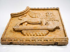 Bas-relief Lion of San Marco, in Siena yellow marble, bust in  marble, sculpure