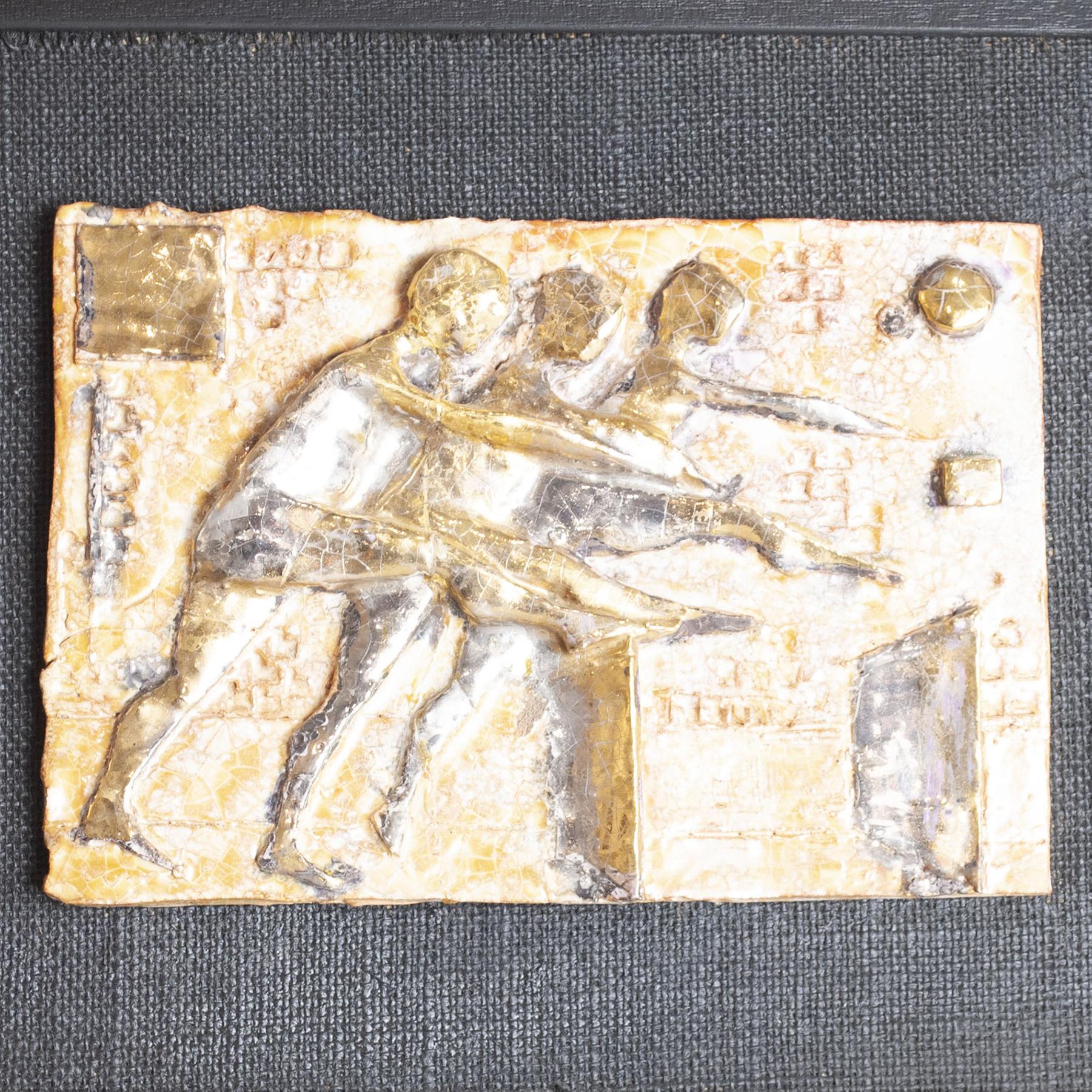 Mid-Century Modern Bas-Relief on Gilded Ceramic Plate 1960s