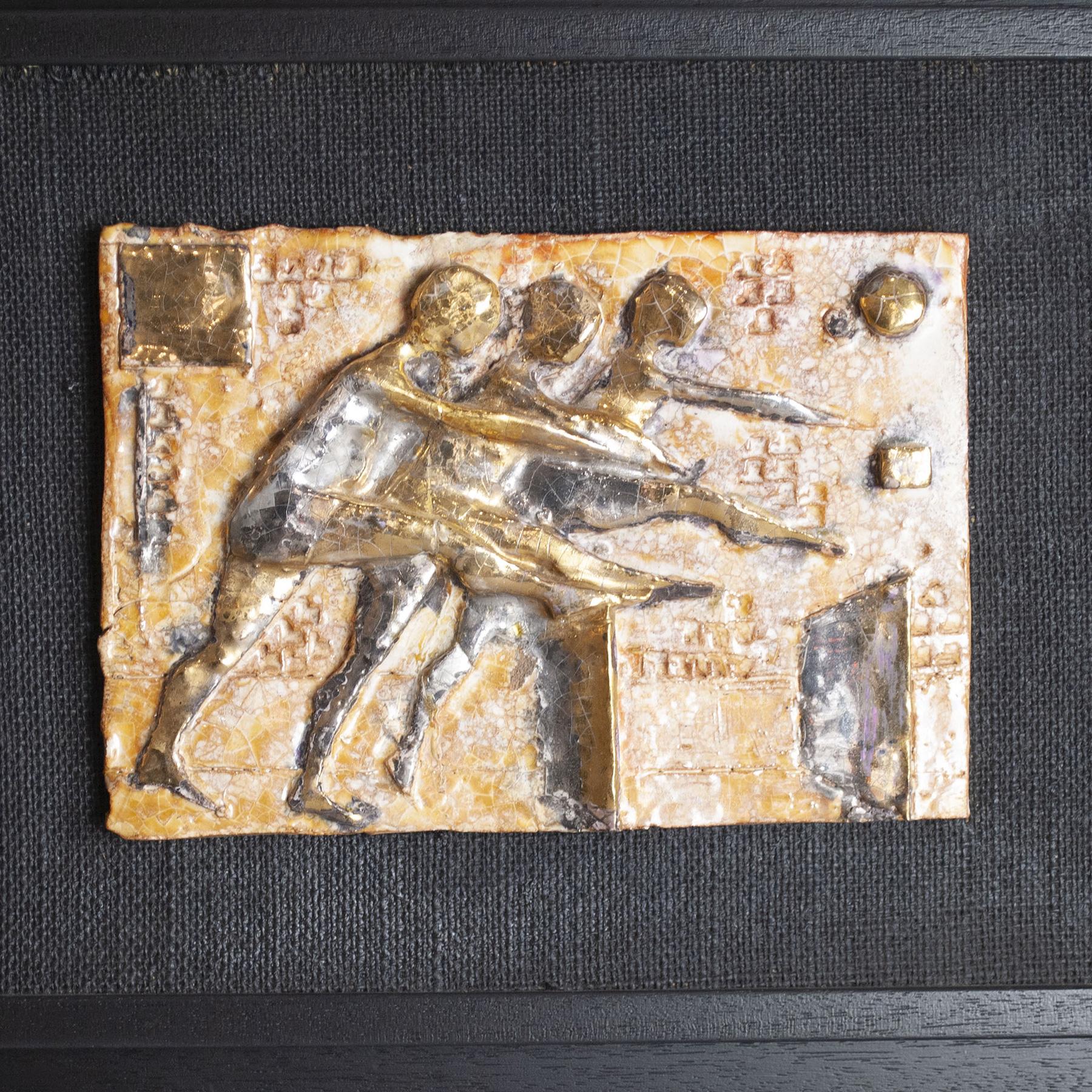 Italian Bas-Relief on Gilded Ceramic Plate 1960s