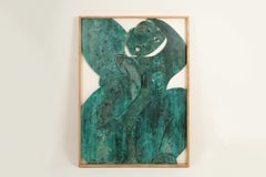 Bas-relief panel “Les Jumeaux” (The Twins) in weathered wood. Contemporary