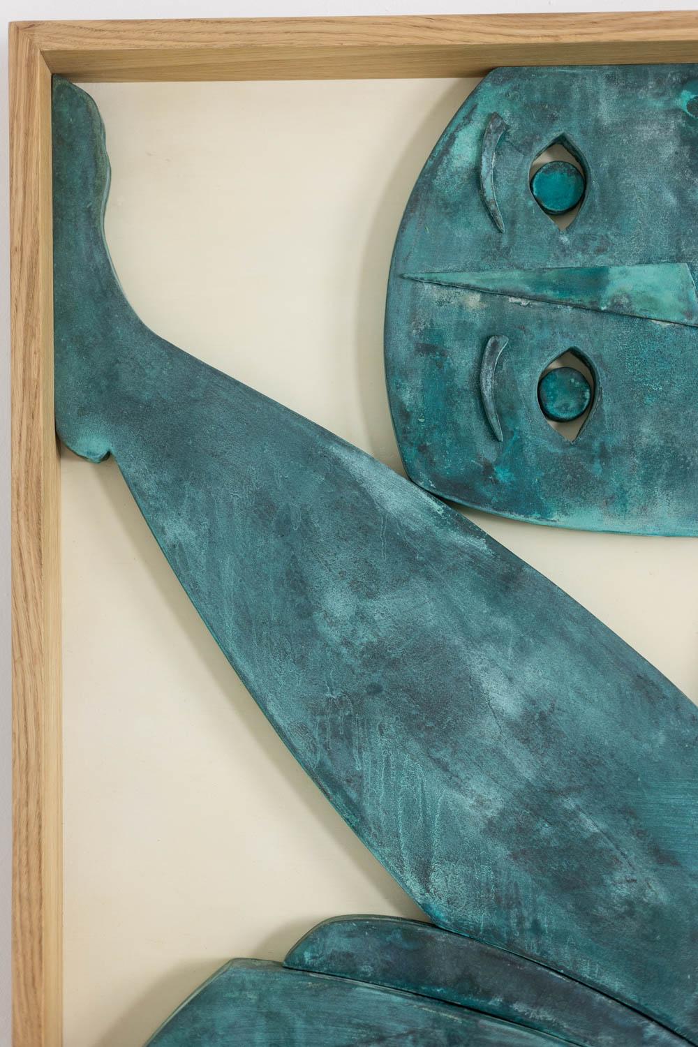 Basrelief-Tafel Sortez du cadre! aus Holz und oxidiertem Kupfer. im Angebot 2