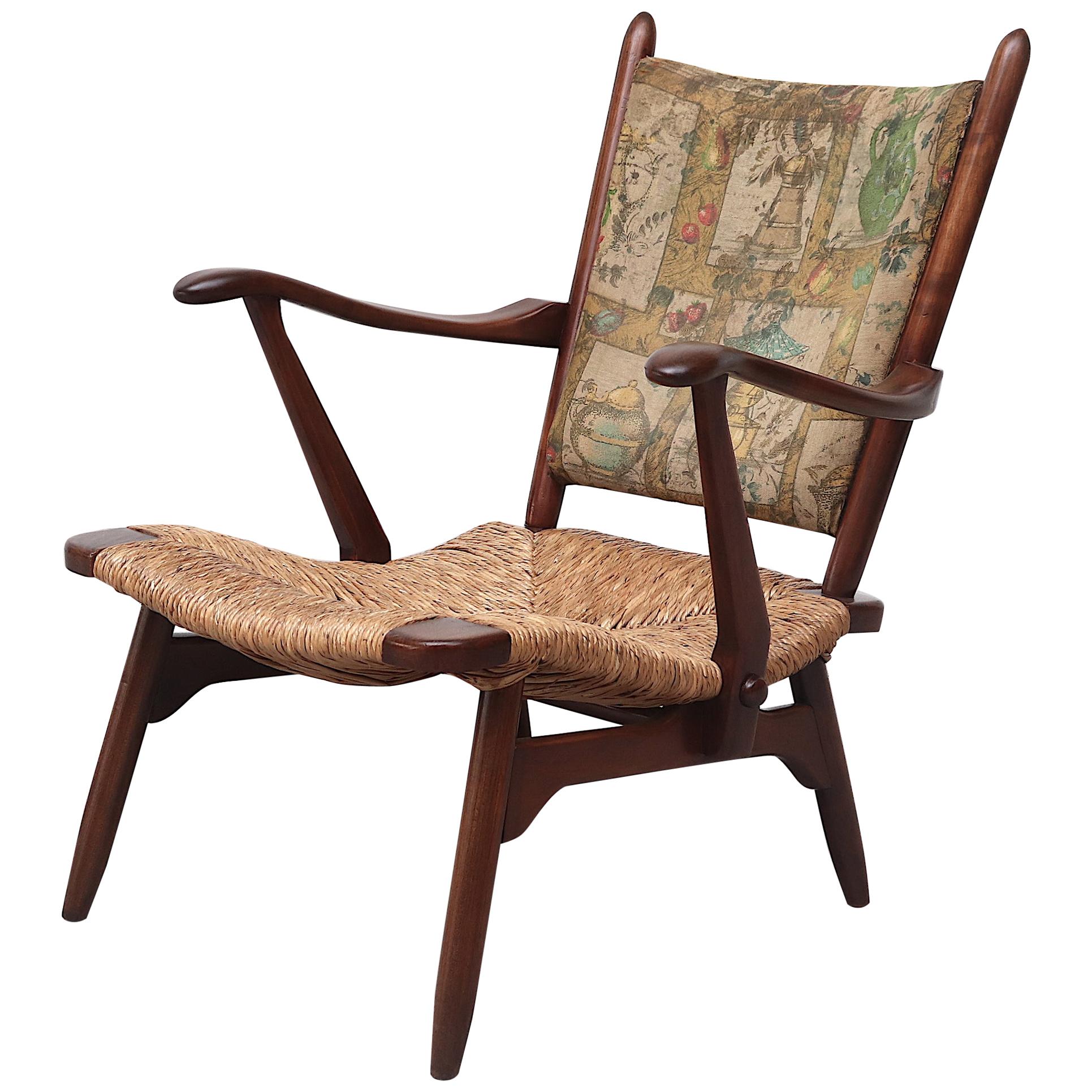Bas Van Pelt Style Low Back Lounge Chair with Rush Seat