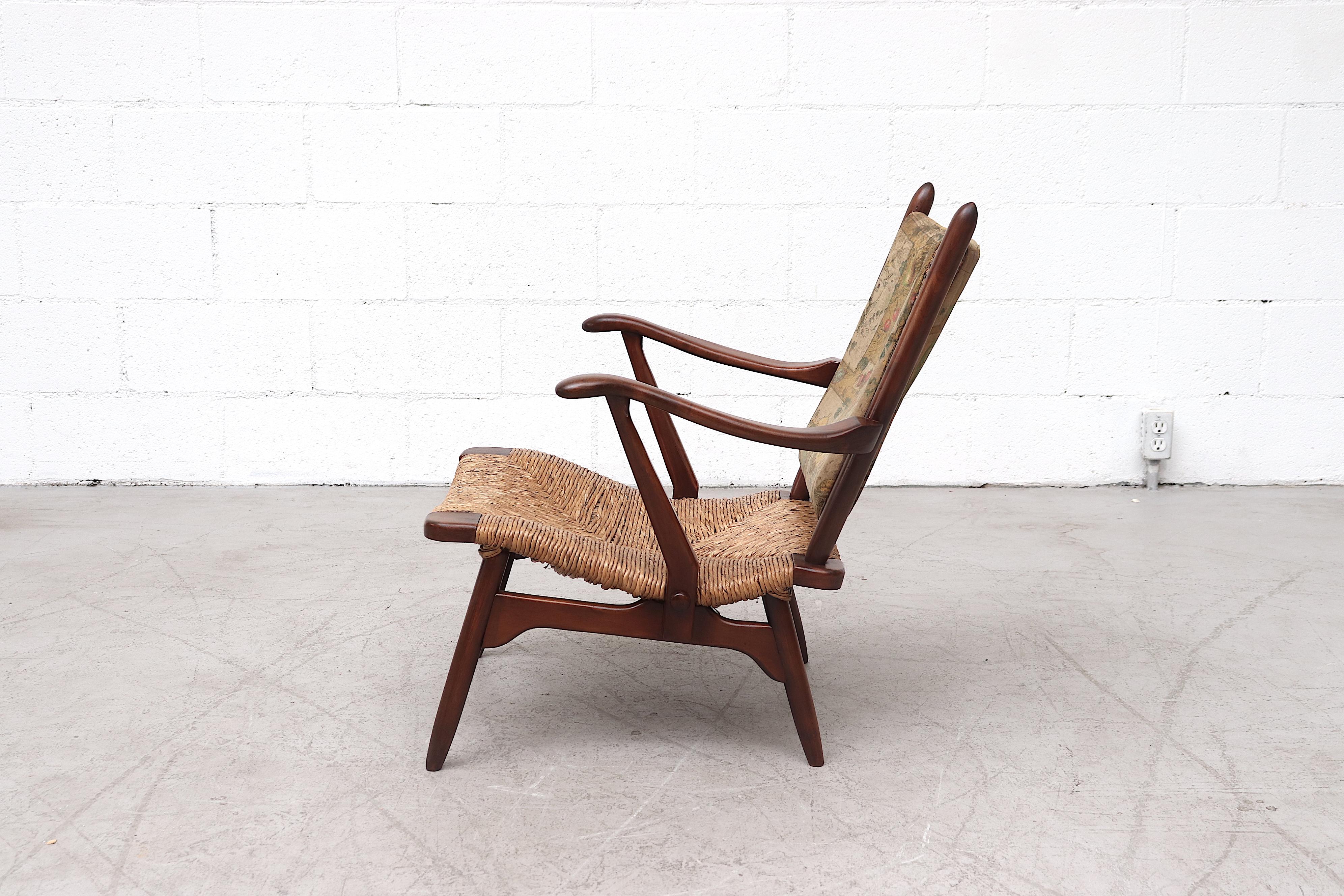 Mid-Century Modern Bas Van Pelt Style Low Back Lounge Chair with Rush Seat