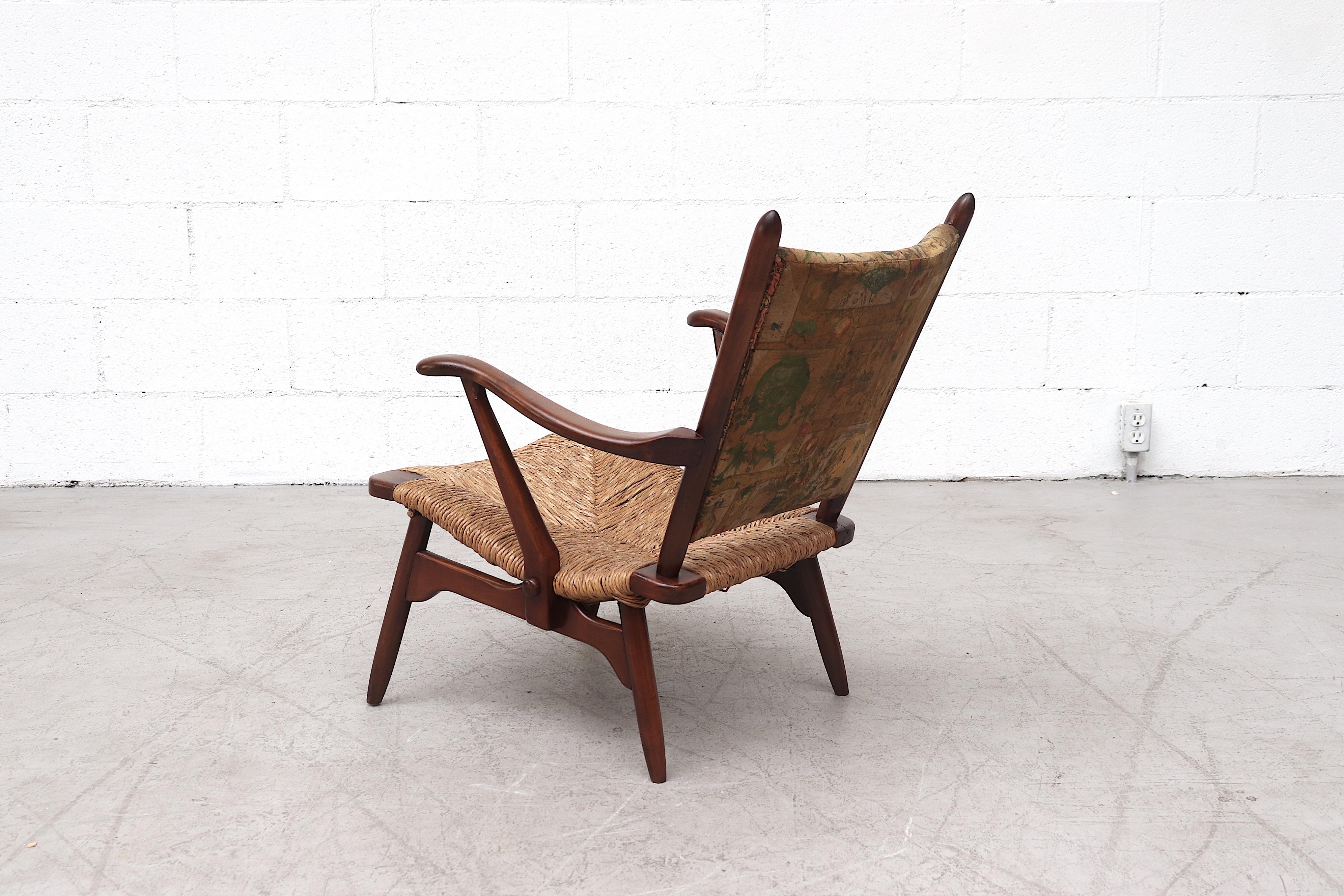 Dutch Bas Van Pelt Style Low Back Lounge Chair with Rush Seat