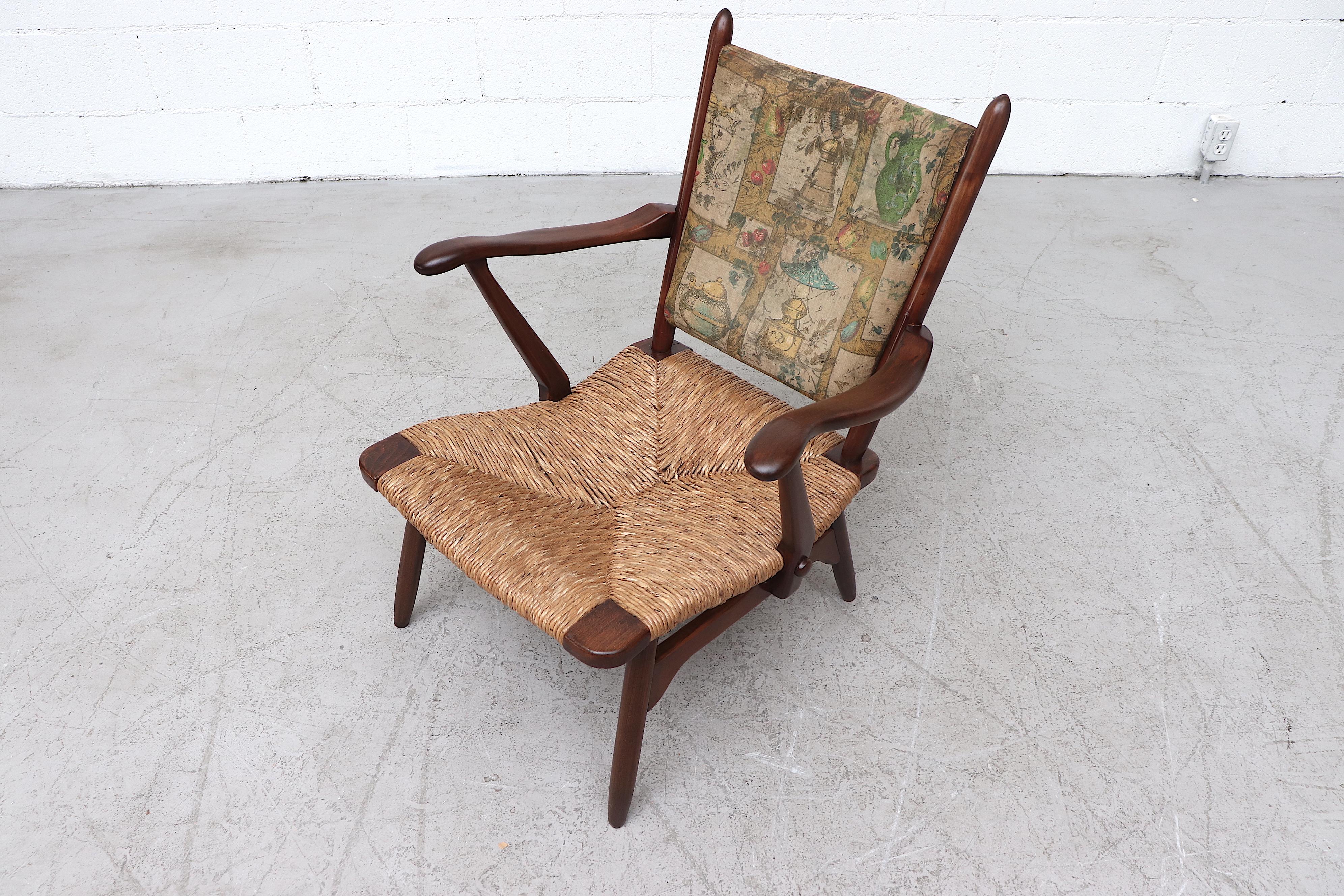 Mid-20th Century Bas Van Pelt Style Low Back Lounge Chair with Rush Seat