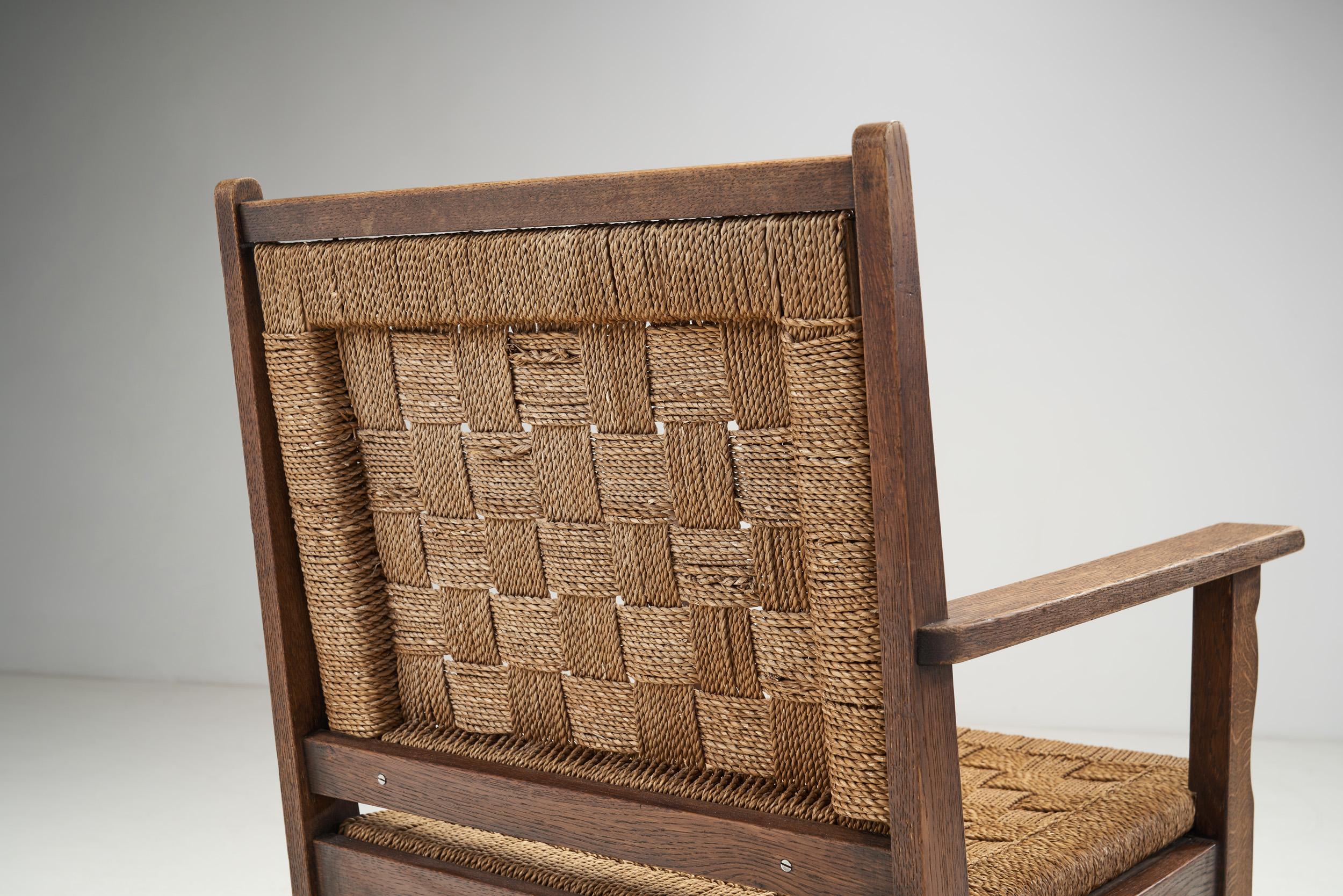 Bas Van Pelt 'Attr.' Armchair with Woven Rush Seat and Back, Netherlands, 1940s 6