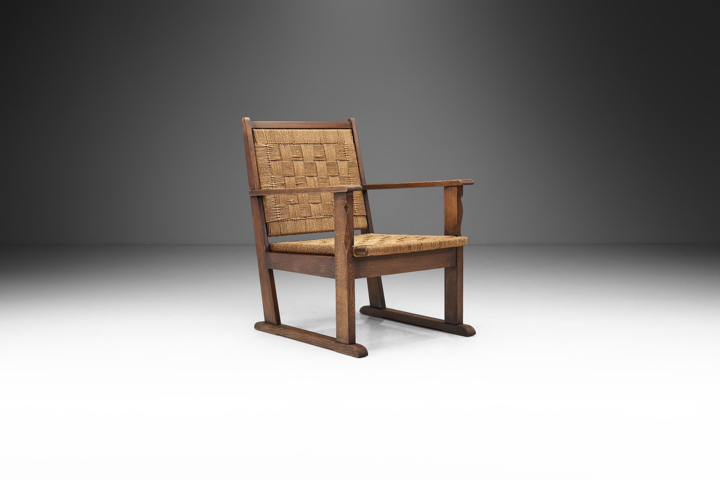 Mid-Century Modern Bas Van Pelt 'Attr.' Armchair with Woven Rush Seat and Back, Netherlands, 1940s