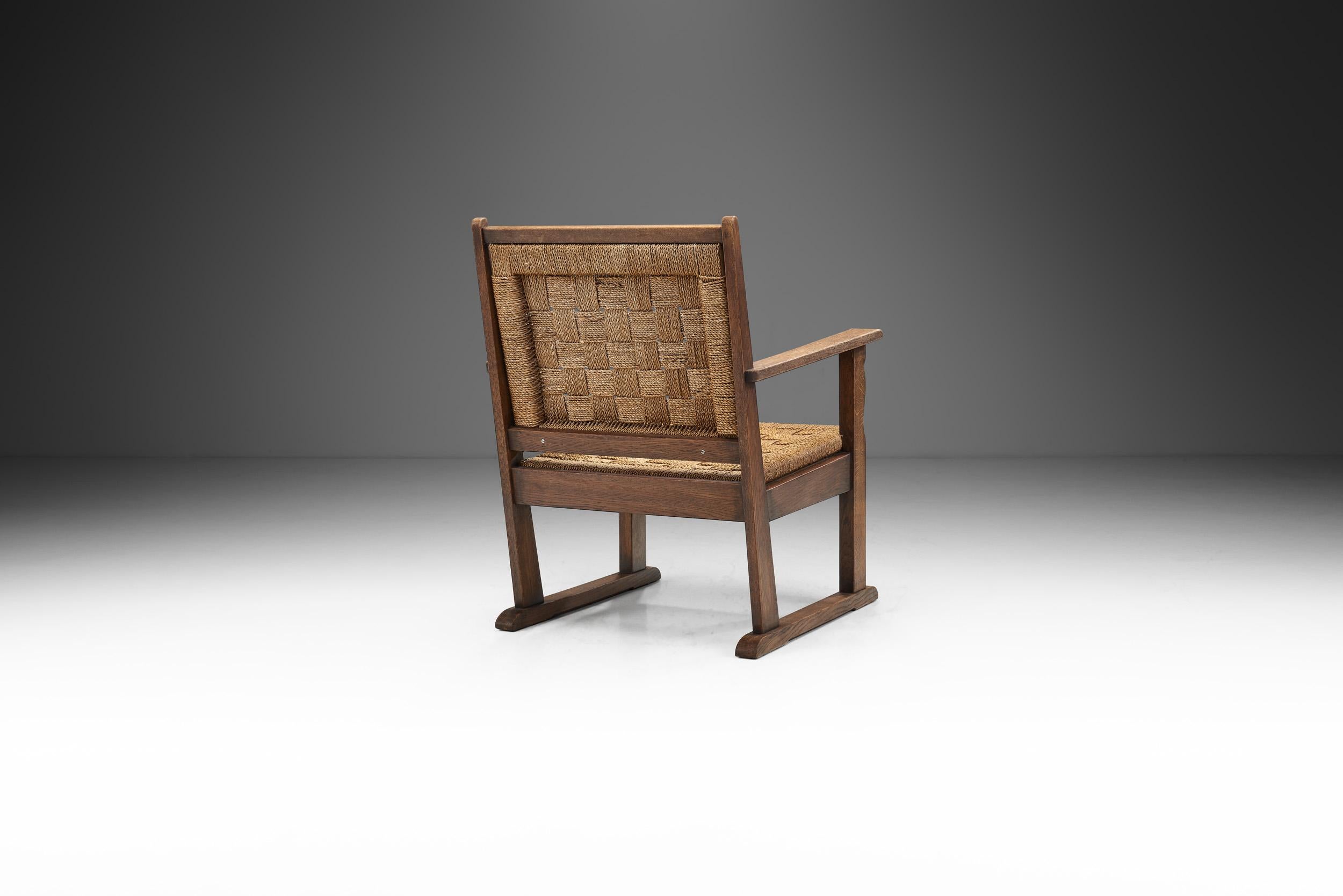 Dutch Bas Van Pelt 'Attr.' Armchair with Woven Rush Seat and Back, Netherlands, 1940s