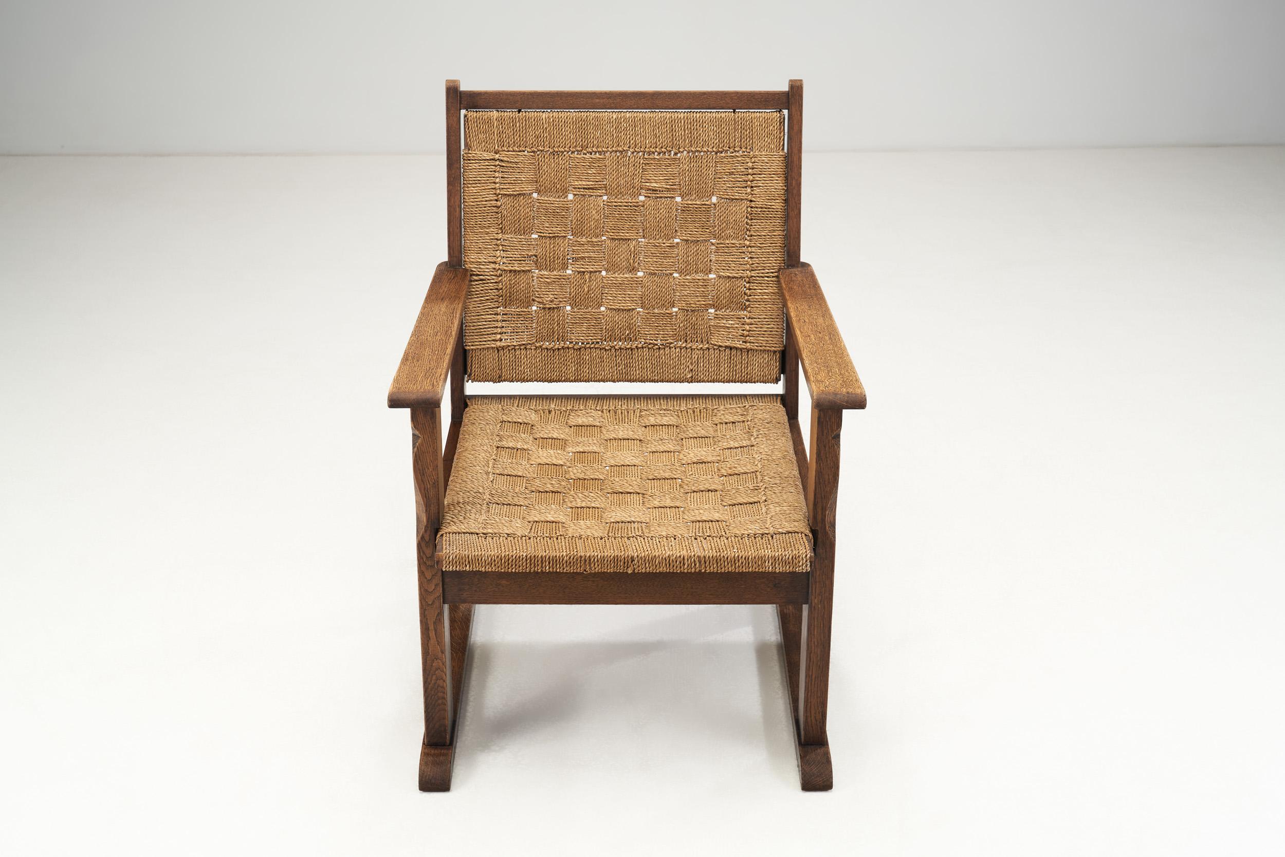 Mid-20th Century Bas Van Pelt 'Attr.' Armchair with Woven Rush Seat and Back, Netherlands, 1940s