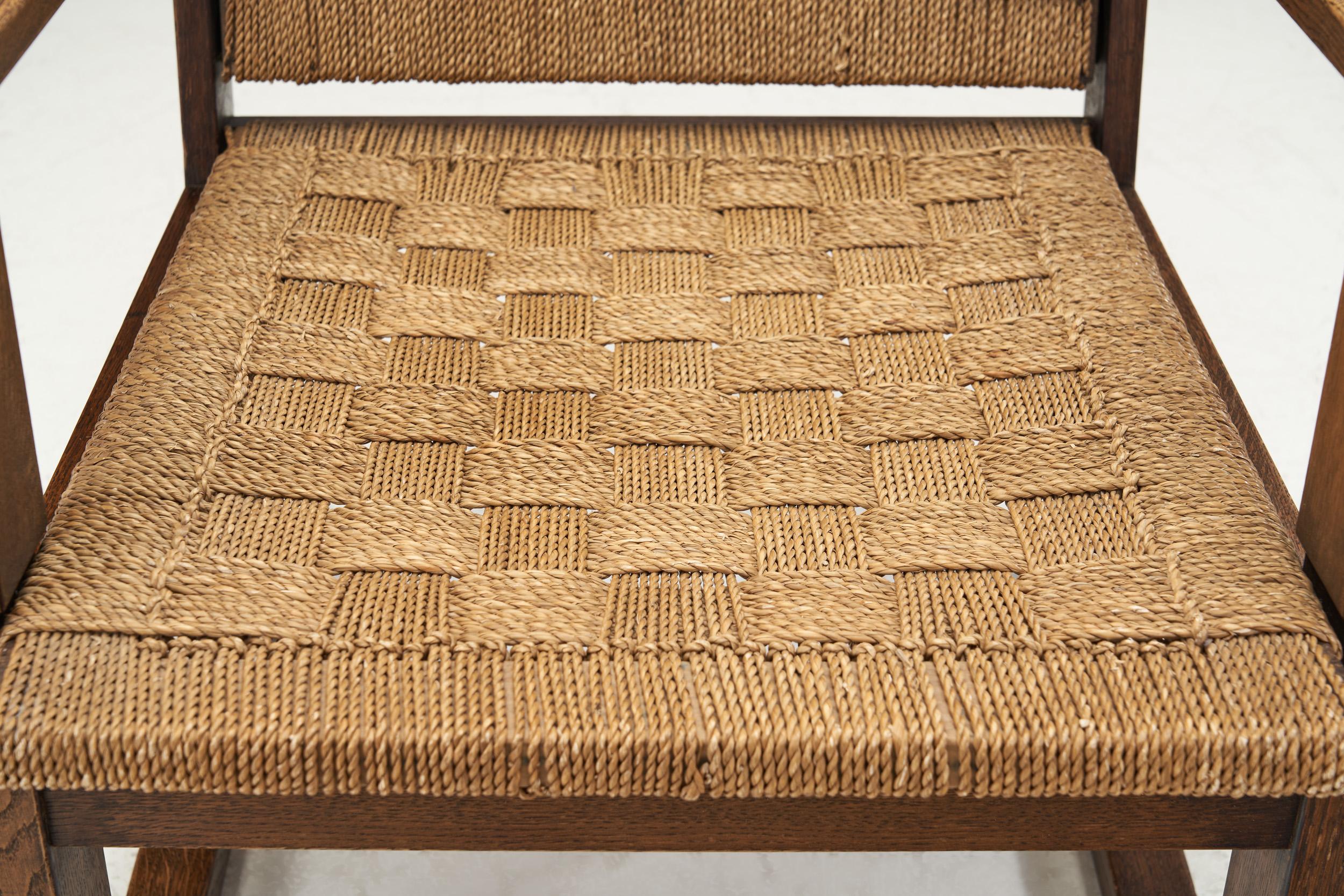 Bas Van Pelt 'Attr.' Armchair with Woven Rush Seat and Back, Netherlands, 1940s 2