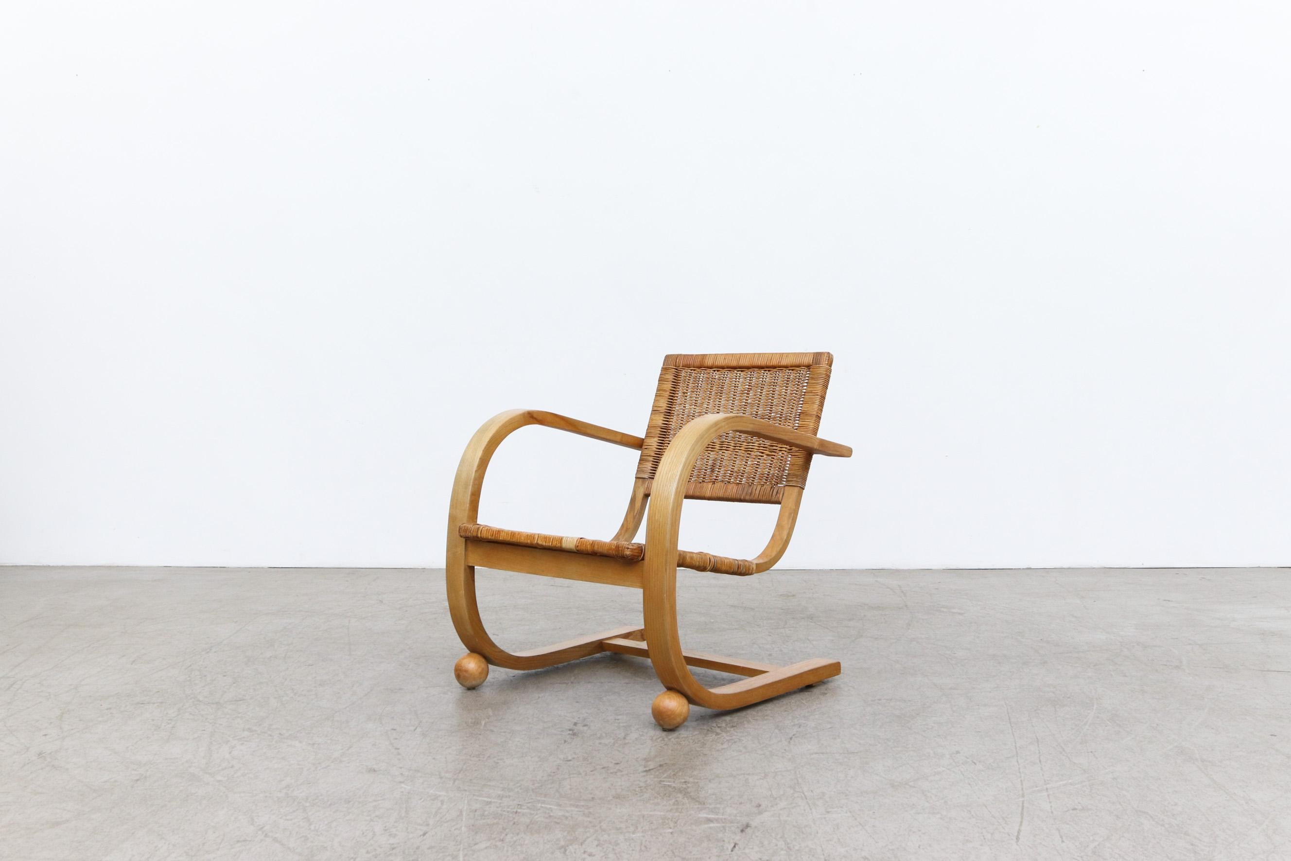 Mid-Century Modern Bas Van Pelt 'Attr' Bent Lounge Chair with Rattan Seat