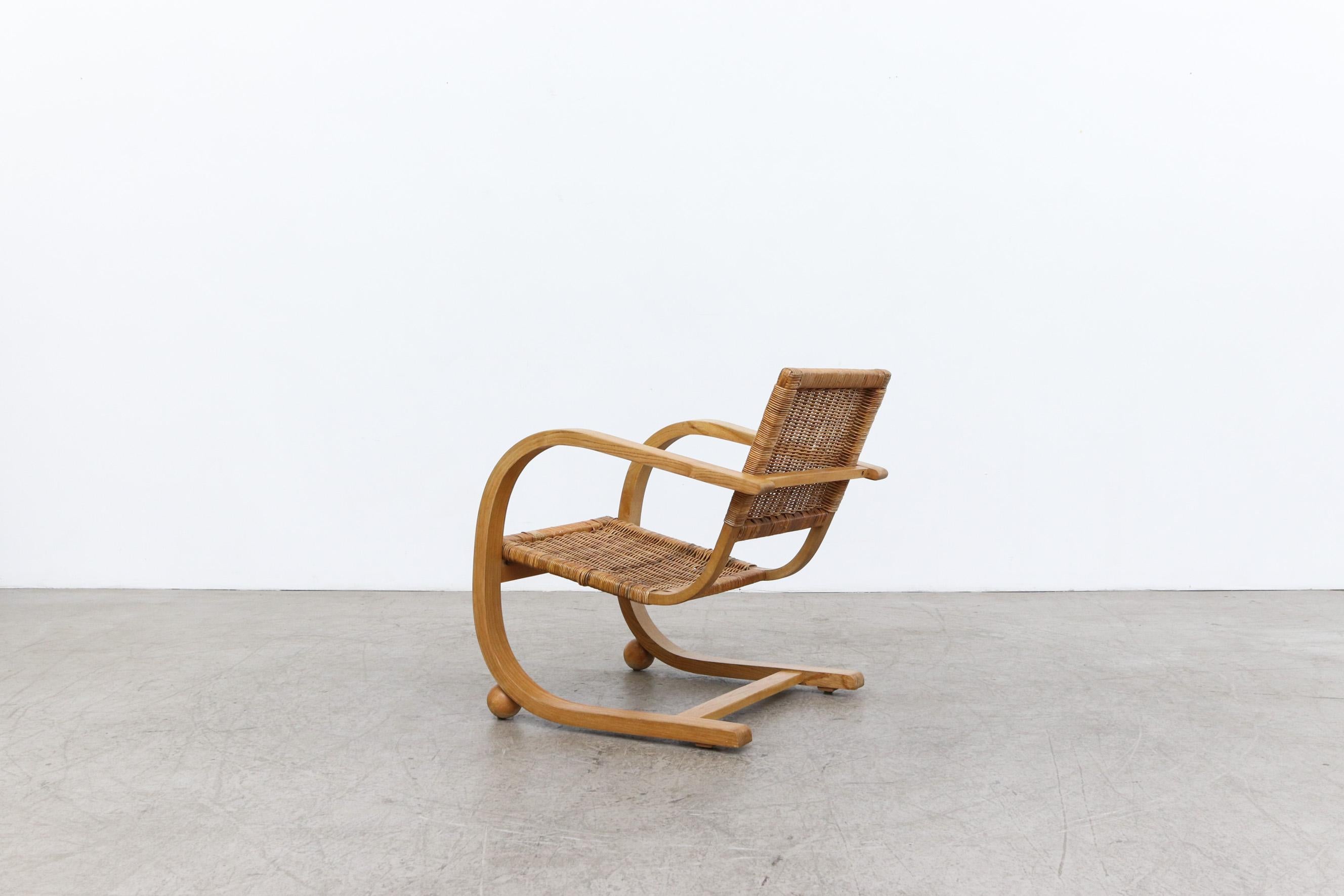 Hand-Woven Bas Van Pelt 'Attr' Bent Lounge Chair with Rattan Seat