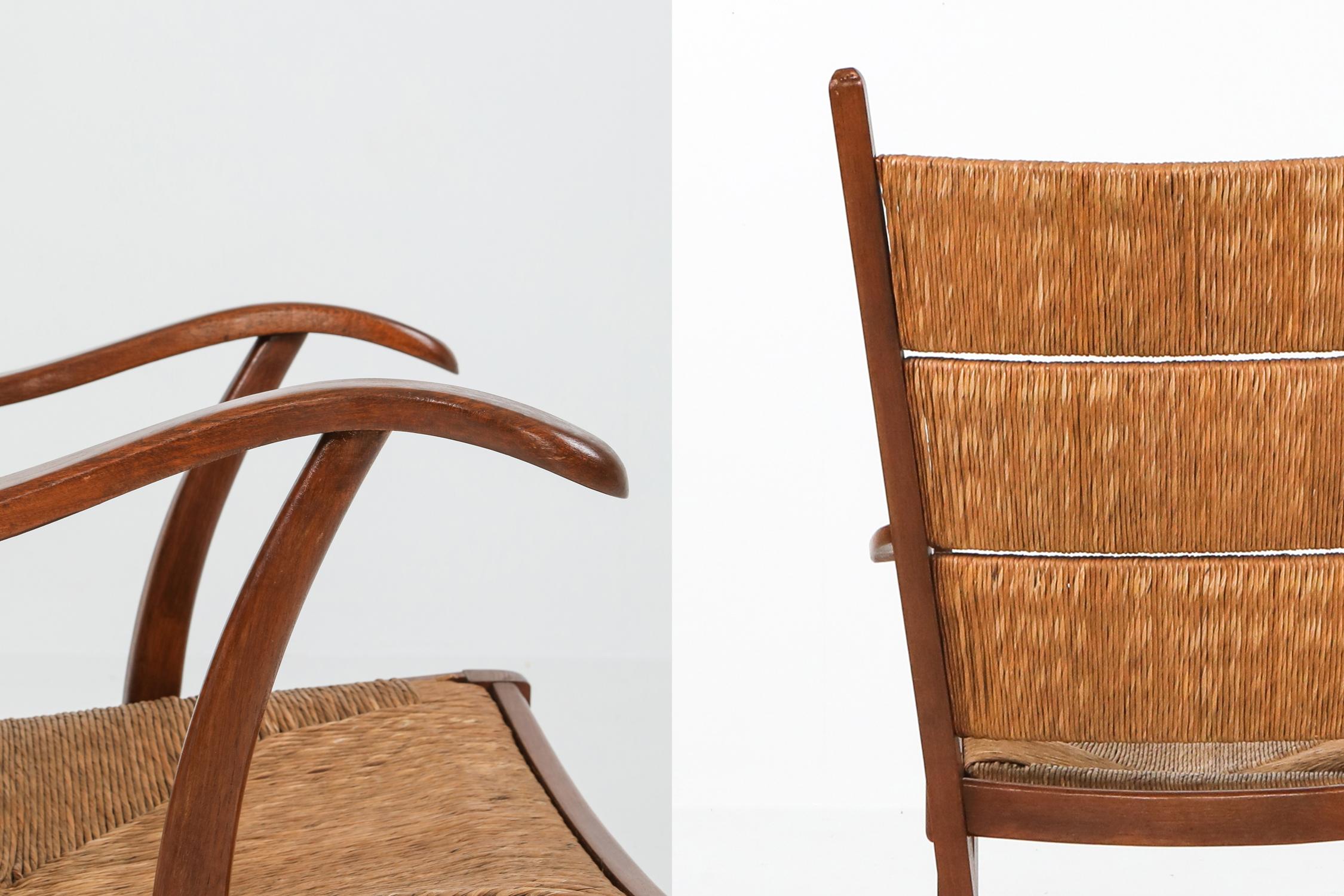 Bas Van Pelt Attributed High Back Armchairs in Oak and Straw 4