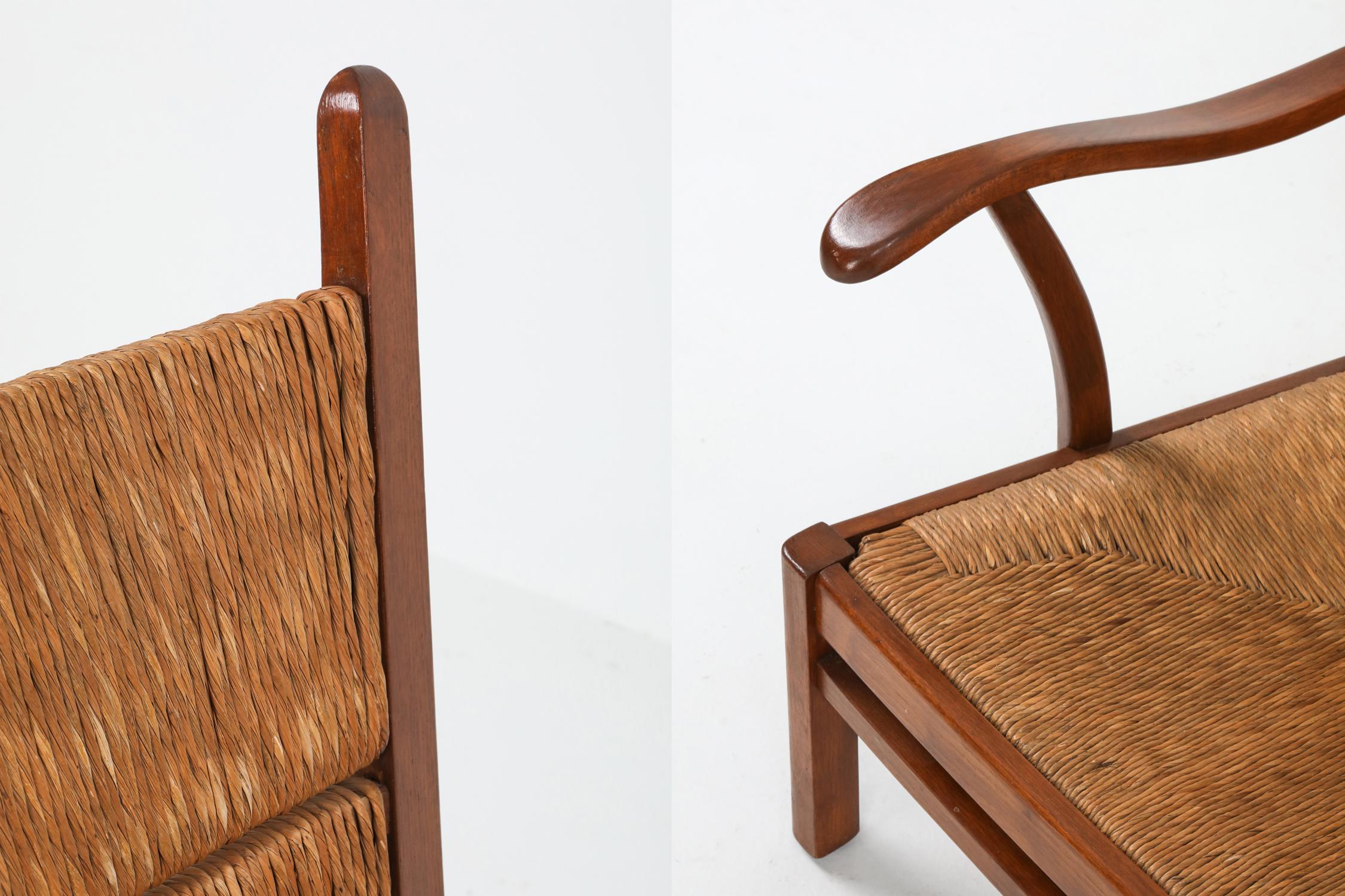 Bas Van Pelt Attributed High Back Armchairs in Oak and Straw 5