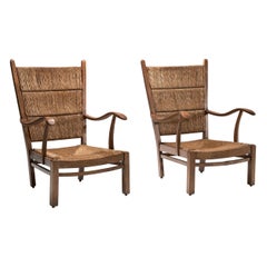 Bas Van Pelt Attributed High Back Armchairs in Oak and Straw, the Netherlands