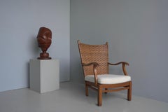 Poltrona olandese Bas Van Pelt con schienale in bambù e seduta in lana merino 1950