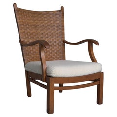 Fauteuil hollandais Bas Van Pelt avec dossier en bambou tressé et assise en laine mérinos années 50