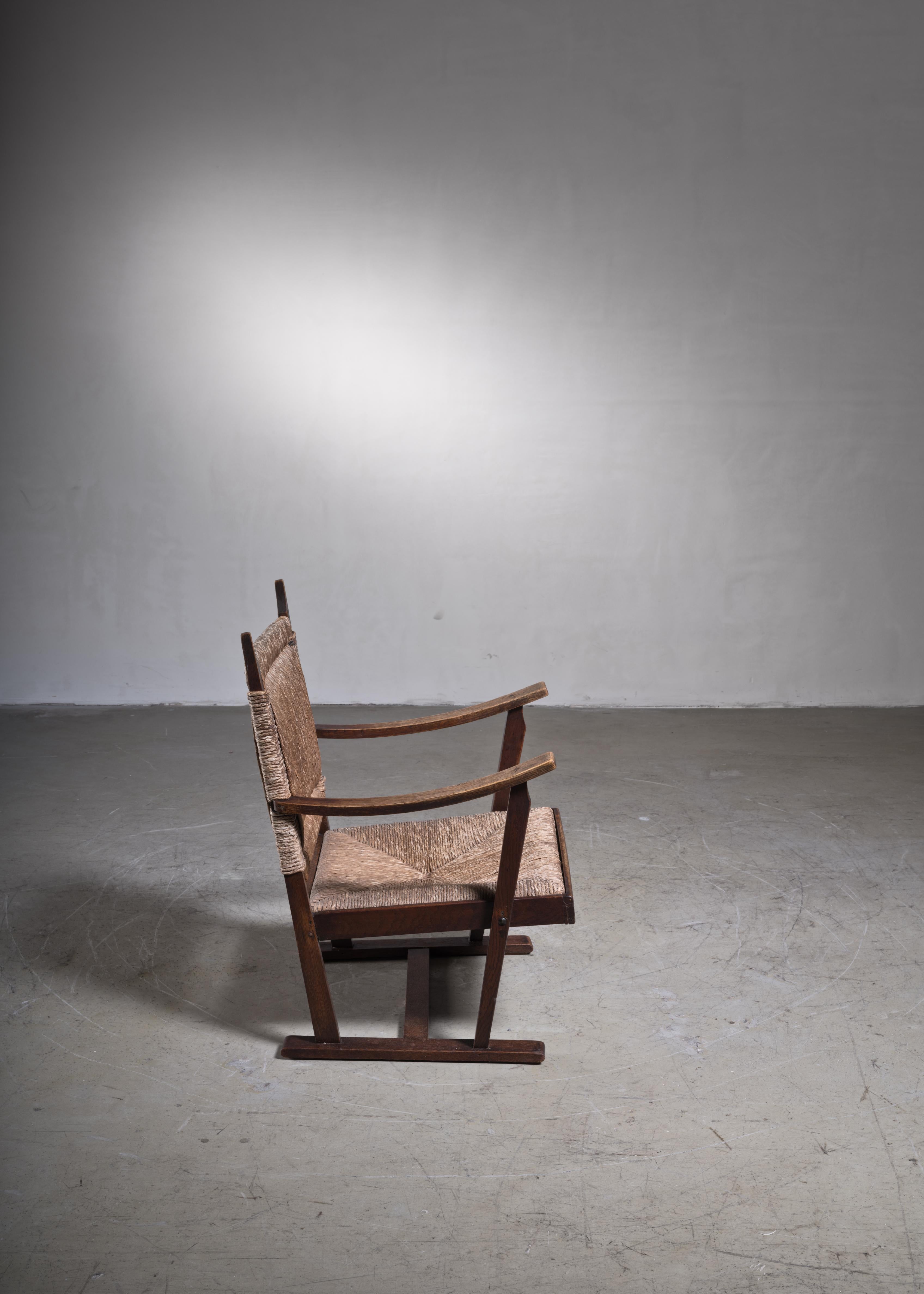Modern Bas Van Pelt Early Oak and Papercord Chair, Netherlands, 1920s For Sale
