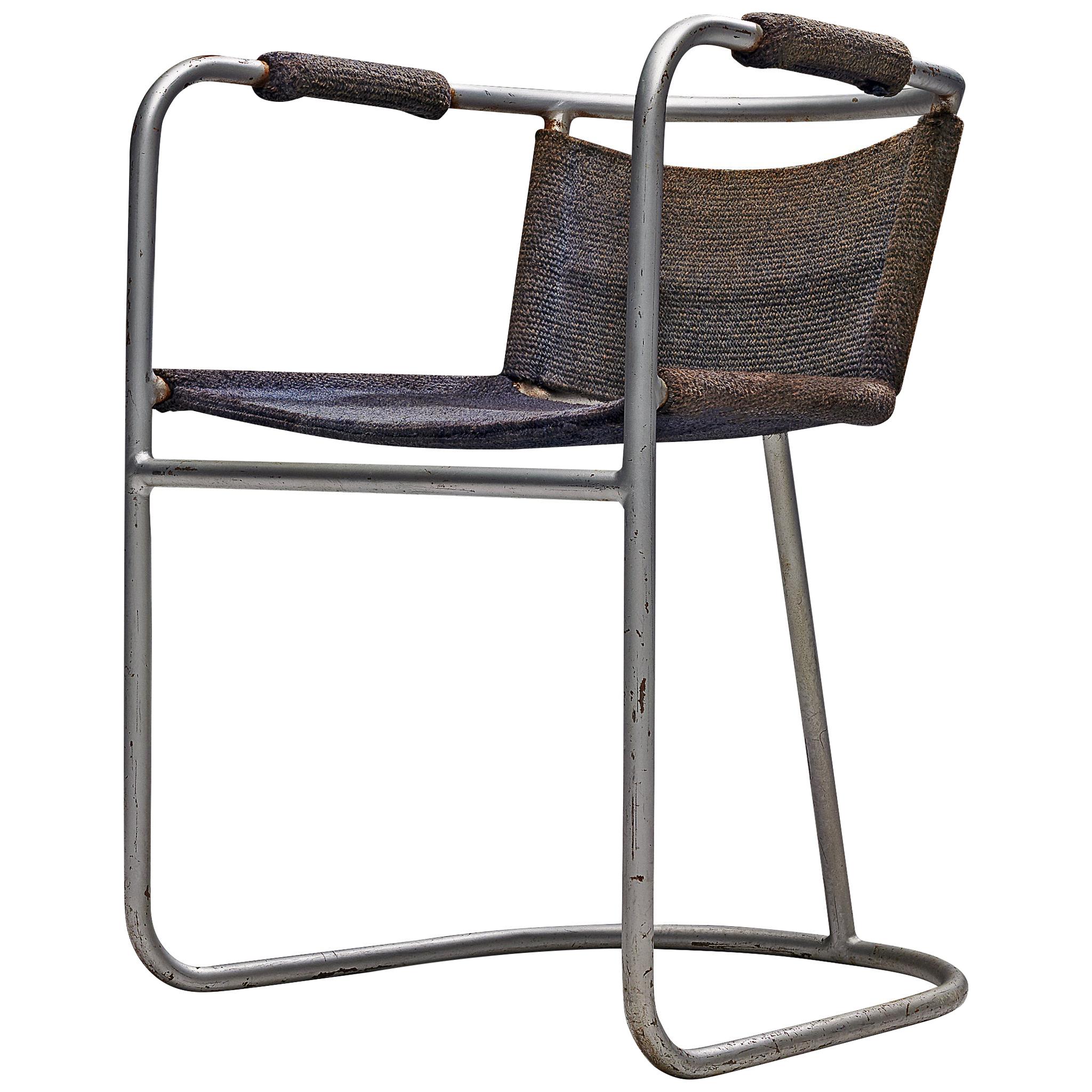 Bas Van Pelt Early Tubular Steel Chair with Blue Sisal Seating