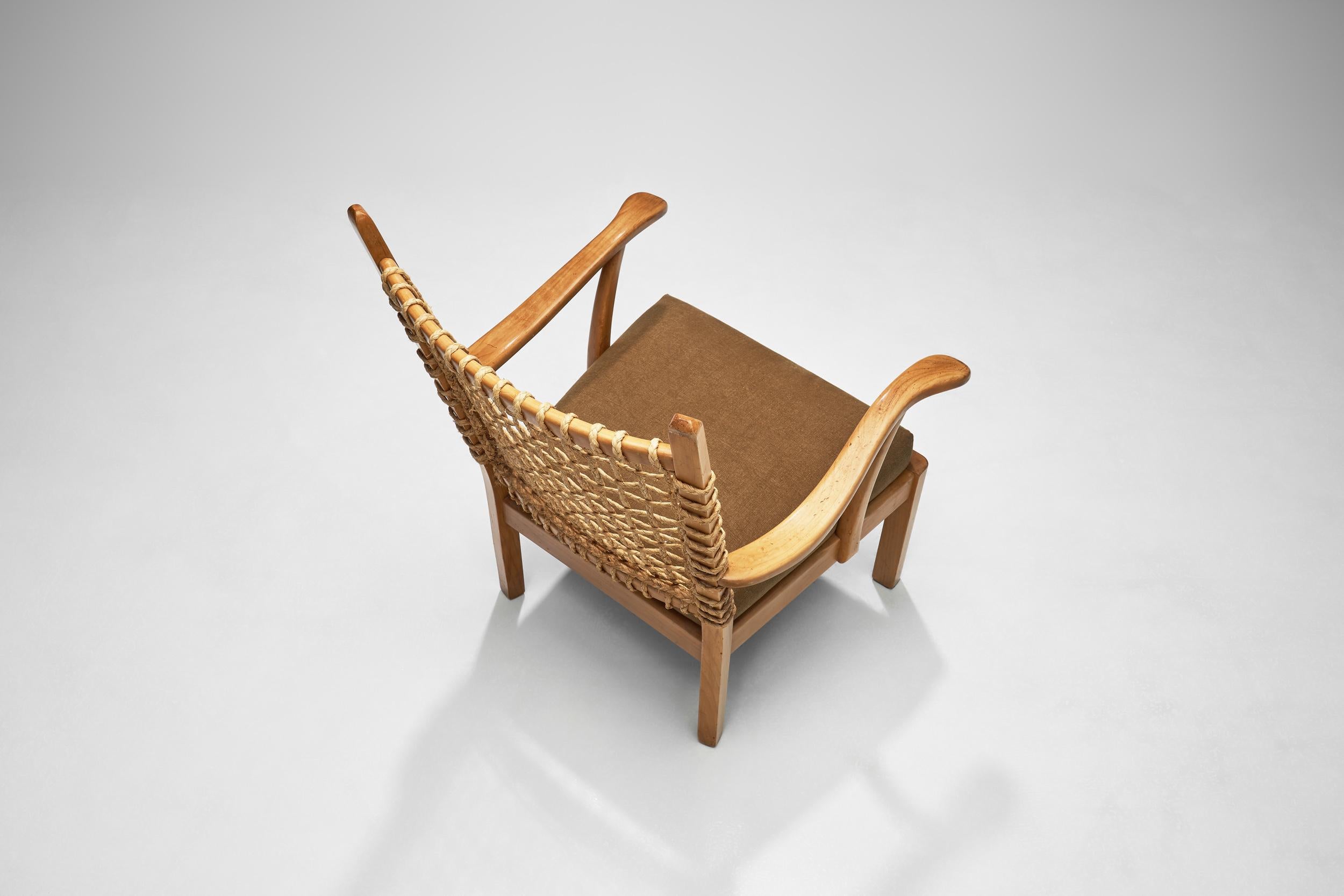Fabric Bas Van Pelt Easy Chair in Wicker for My Home, The Netherlands Mid-20th Century For Sale