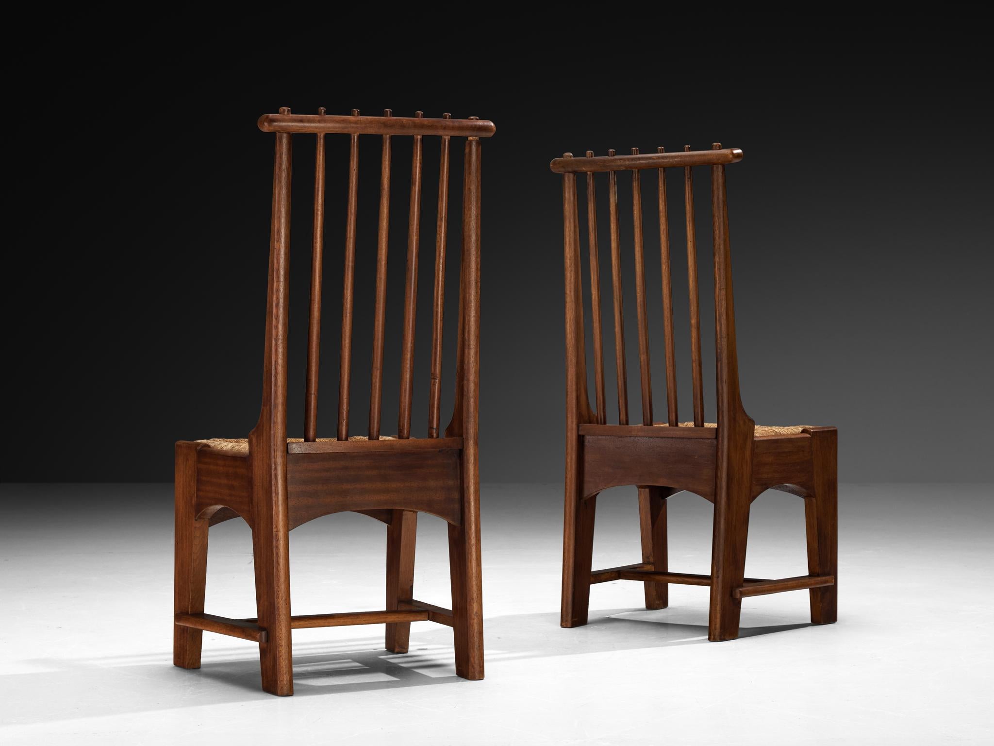 Néerlandais Bas Van Pelt pour My Home Paire de chaises de salle à manger en acajou et jonc en vente