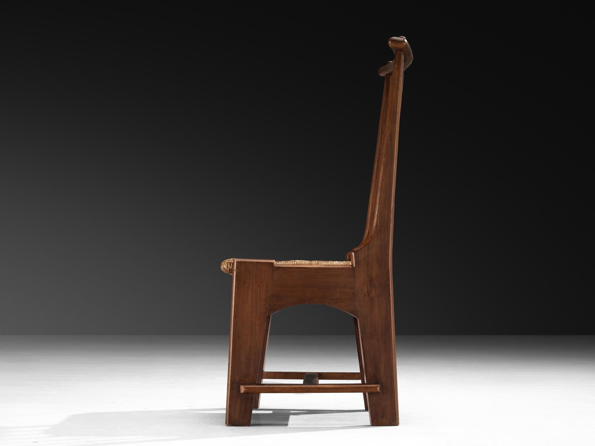 Bas Van Pelt pour My Home Paire de chaises de salle à manger en acajou et jonc Bon état - En vente à Waalwijk, NL