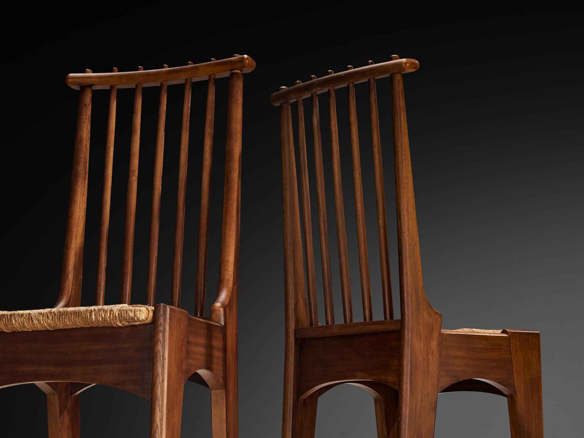 Milieu du XXe siècle Bas Van Pelt pour My Home Paire de chaises de salle à manger en acajou et jonc en vente