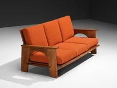 Bas Van Pelt for My Home Reclining Sofa in Oak and Red Upholstery