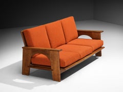 Bas Van Pelt for My Home Reclining Sofa in Oak and Red Upholstery