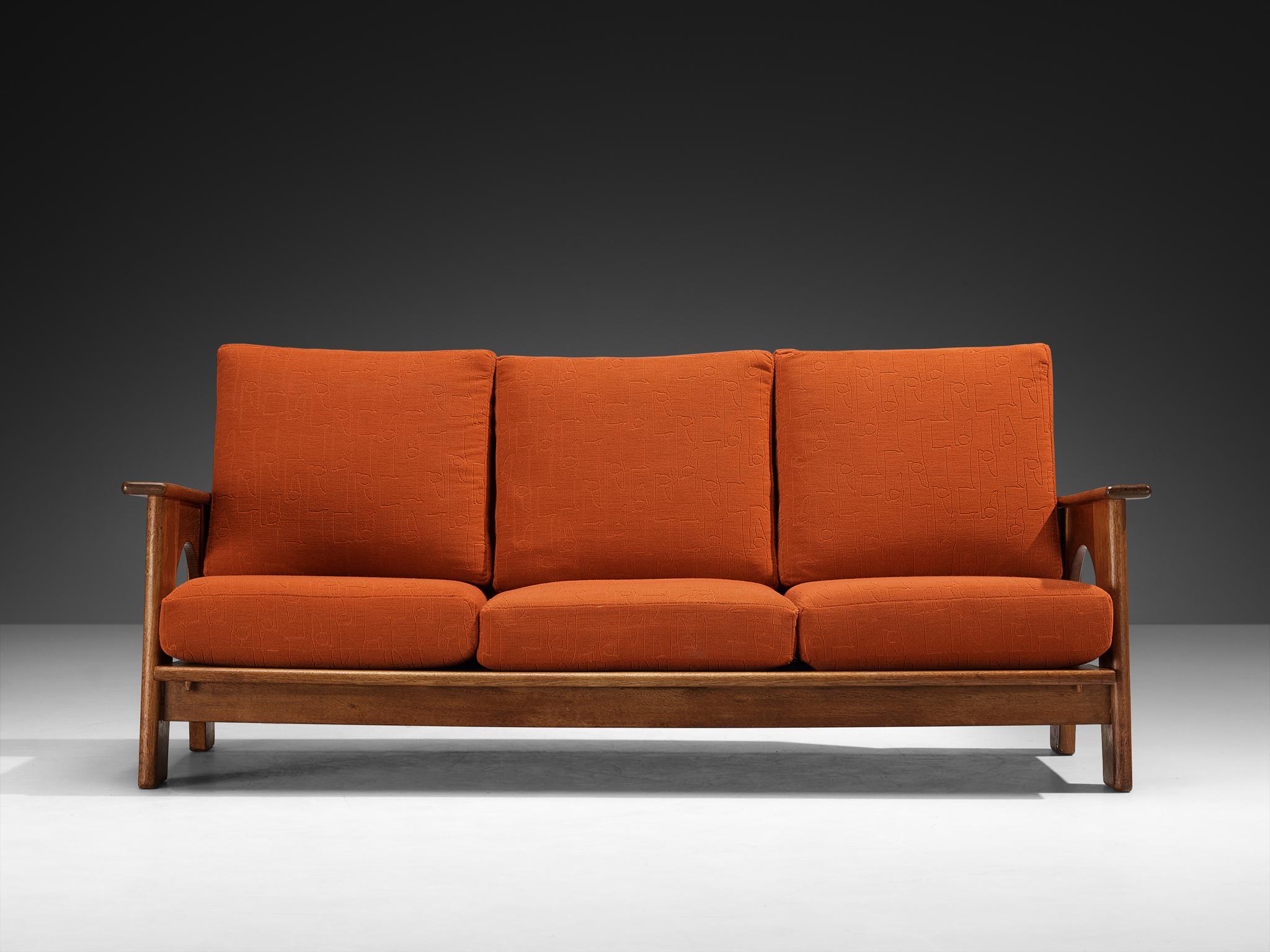 Art Deco Bas Van Pelt for My Home Reclining Sofa in Oak and Red Upholstery For Sale