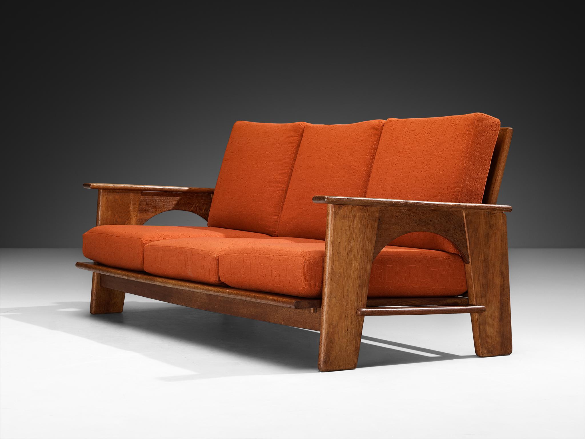 Dutch Bas Van Pelt for My Home Reclining Sofa in Oak and Red Upholstery For Sale