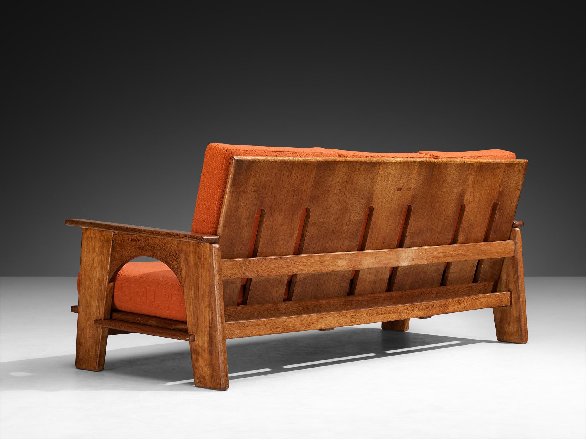 Mid-20th Century Bas Van Pelt for My Home Reclining Sofa in Oak and Red Upholstery For Sale