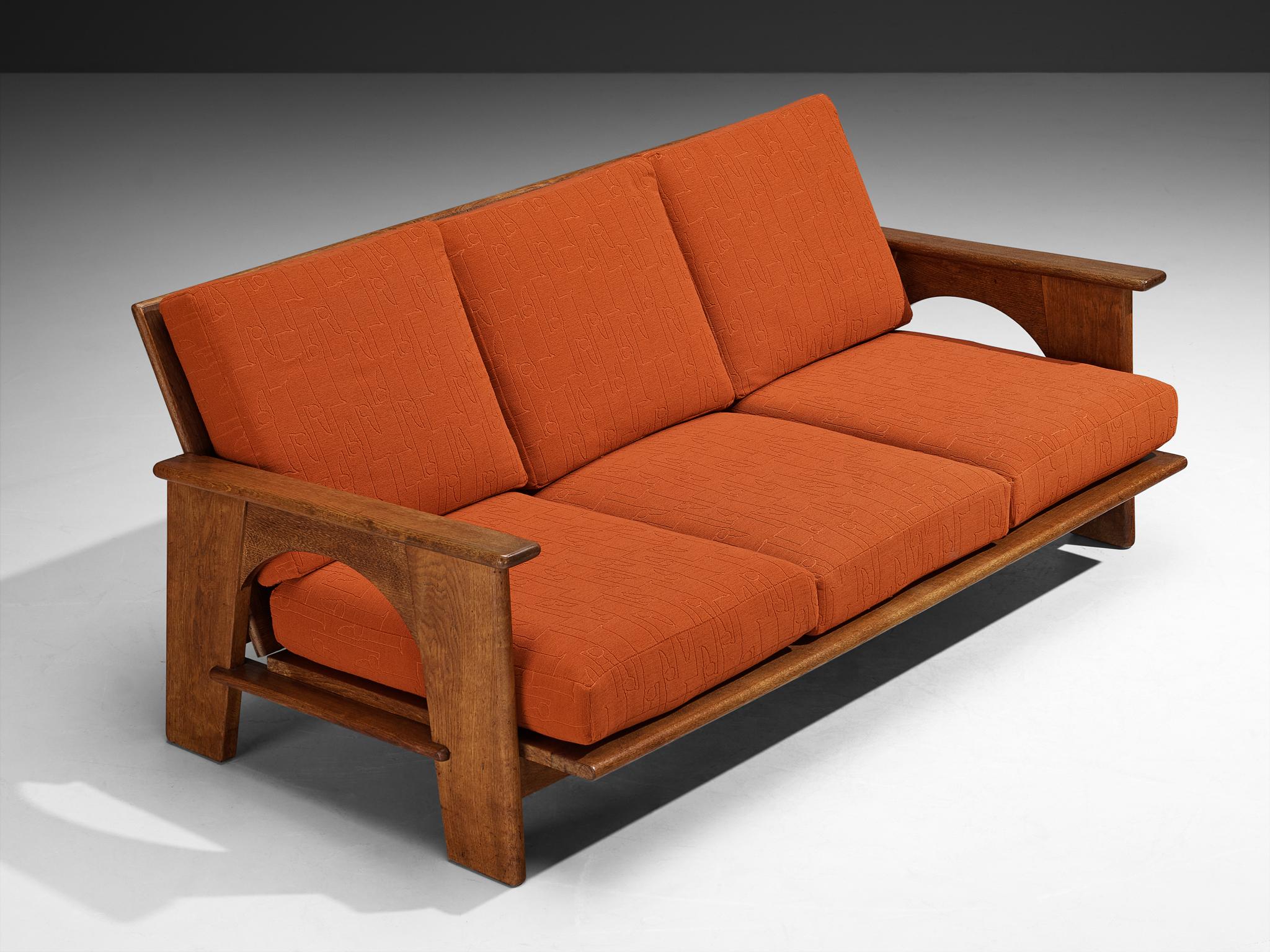 Bas Van Pelt for My Home Reclining Sofa in Oak and Red Upholstery For Sale 1