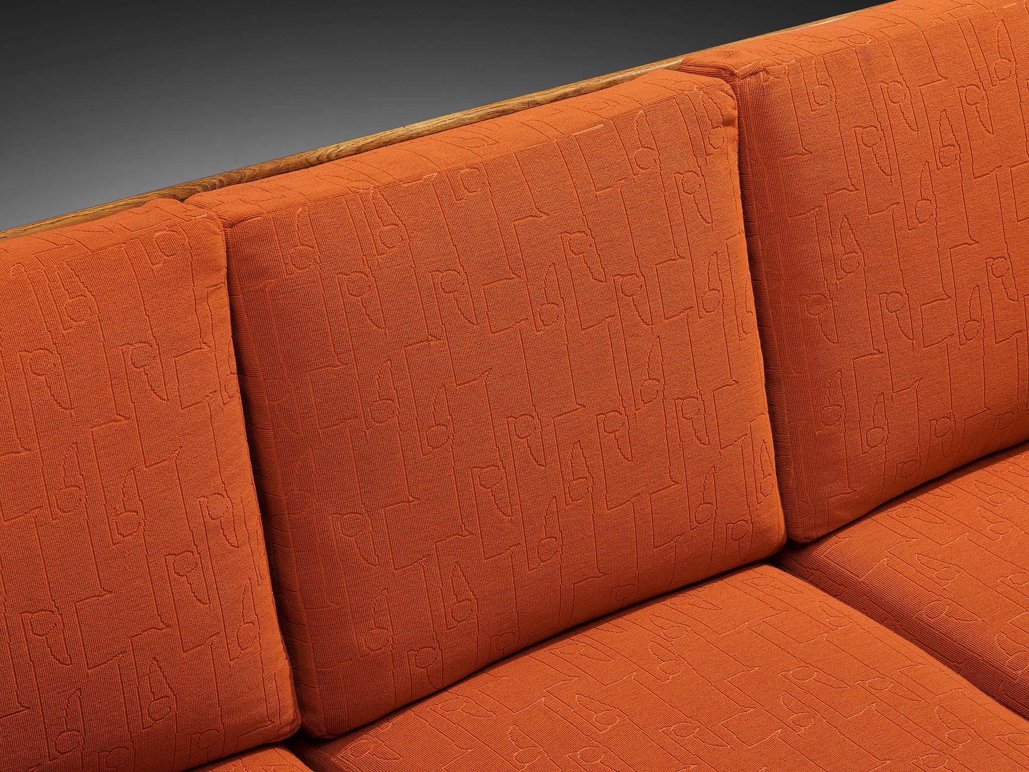 Bas Van Pelt for My Home Reclining Sofa in Oak and Red Upholstery For Sale 2