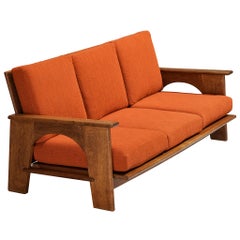 Bas Van Pelt for My Home Reclining Sofa in Oak and Red Upholstery
