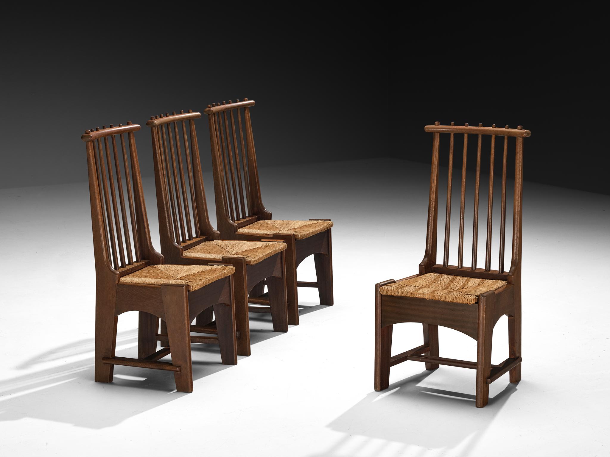 Bas Van Pelt para Mi Casa Juego de cuatro sillas de comedor de roble macizo y junco en venta 2