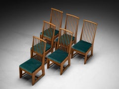 Bas Van Pelt for My Home Set of Six Dining Chairs in Solid Oak and Teal Velvet