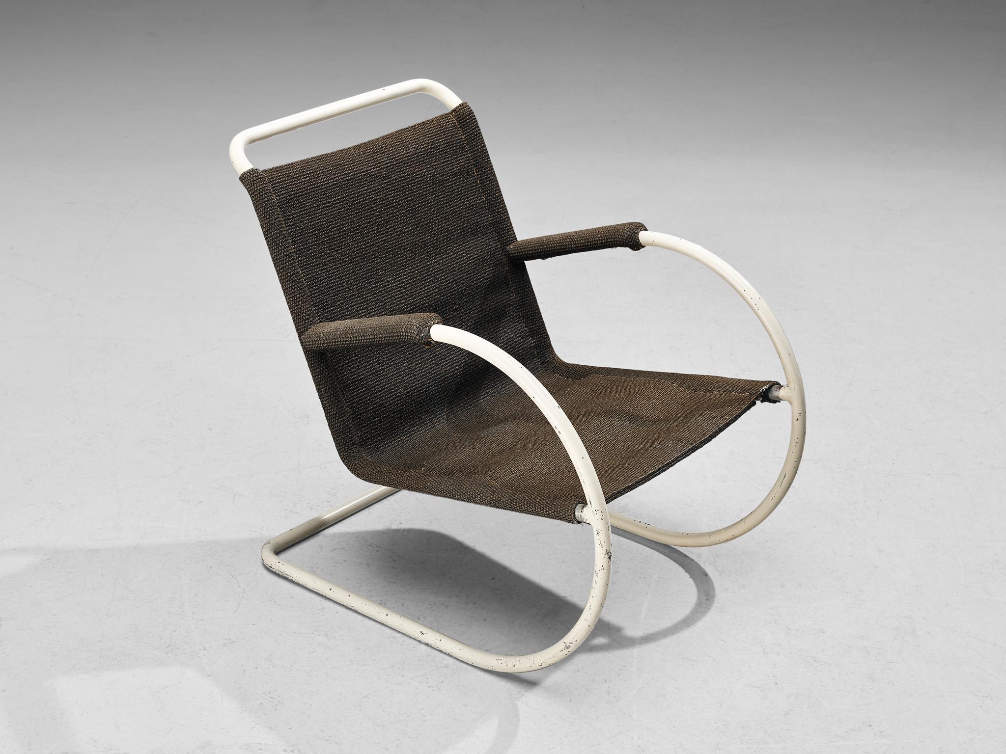 Dutch Bas Van Pelt for My Home Tubular Cantilever Lounge Chair in Grey Sisal 