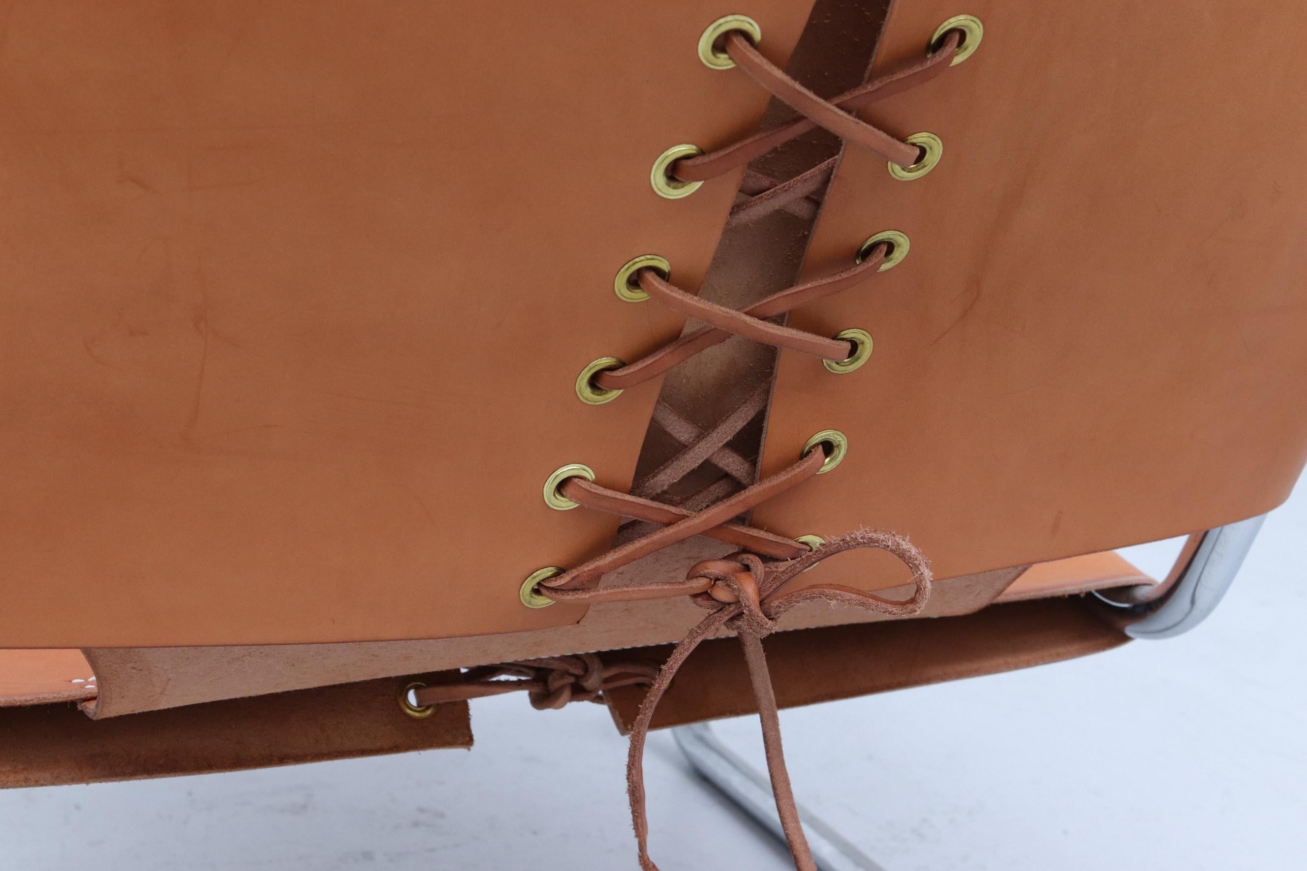 Chaise longue tubulaire Bas Van Pelt en cuir et chrome 4