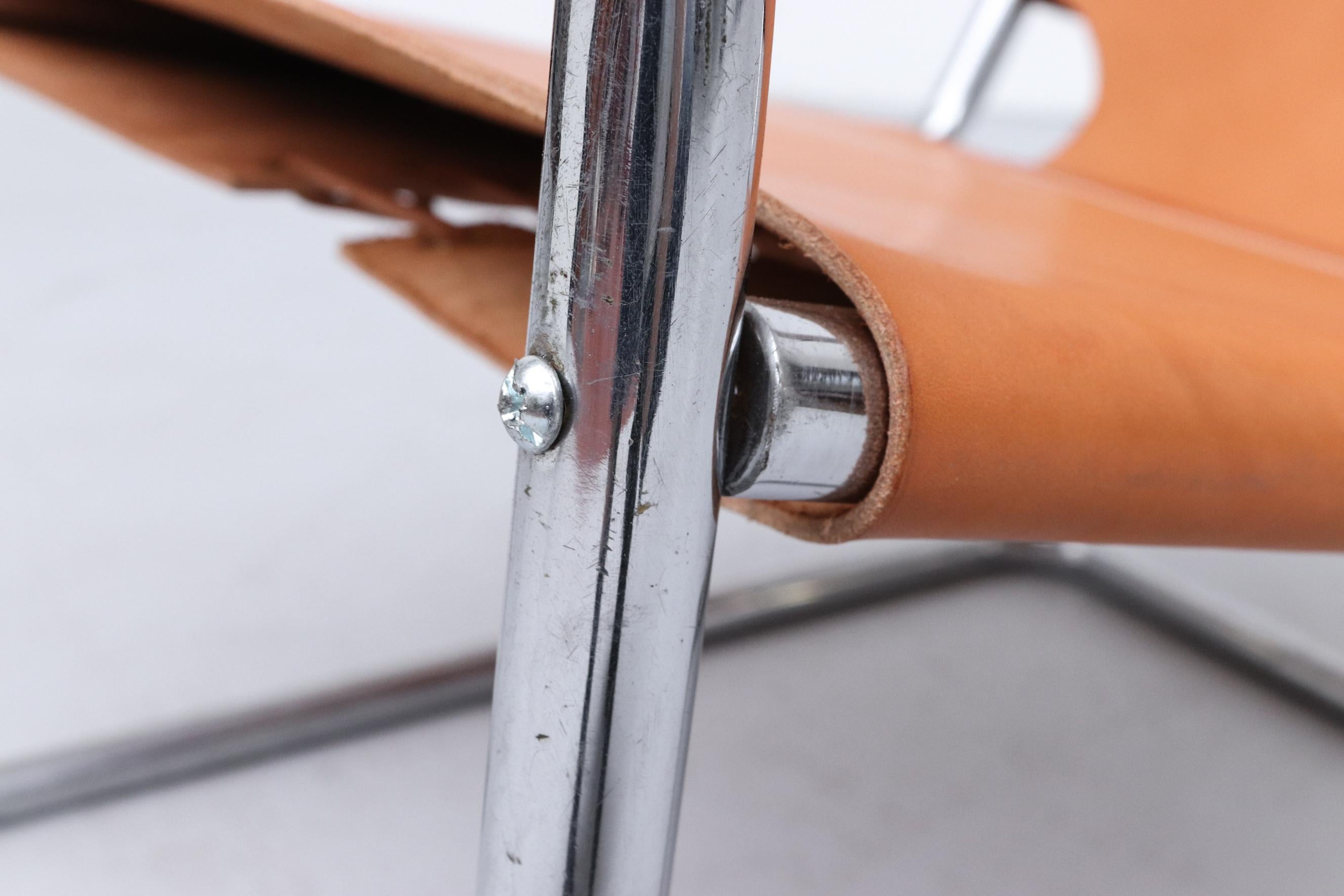 Chaise longue tubulaire Bas Van Pelt en cuir et chrome 12