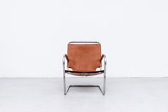 Sedia da salotto tubolare in pelle e cromo Bas Van Pelt