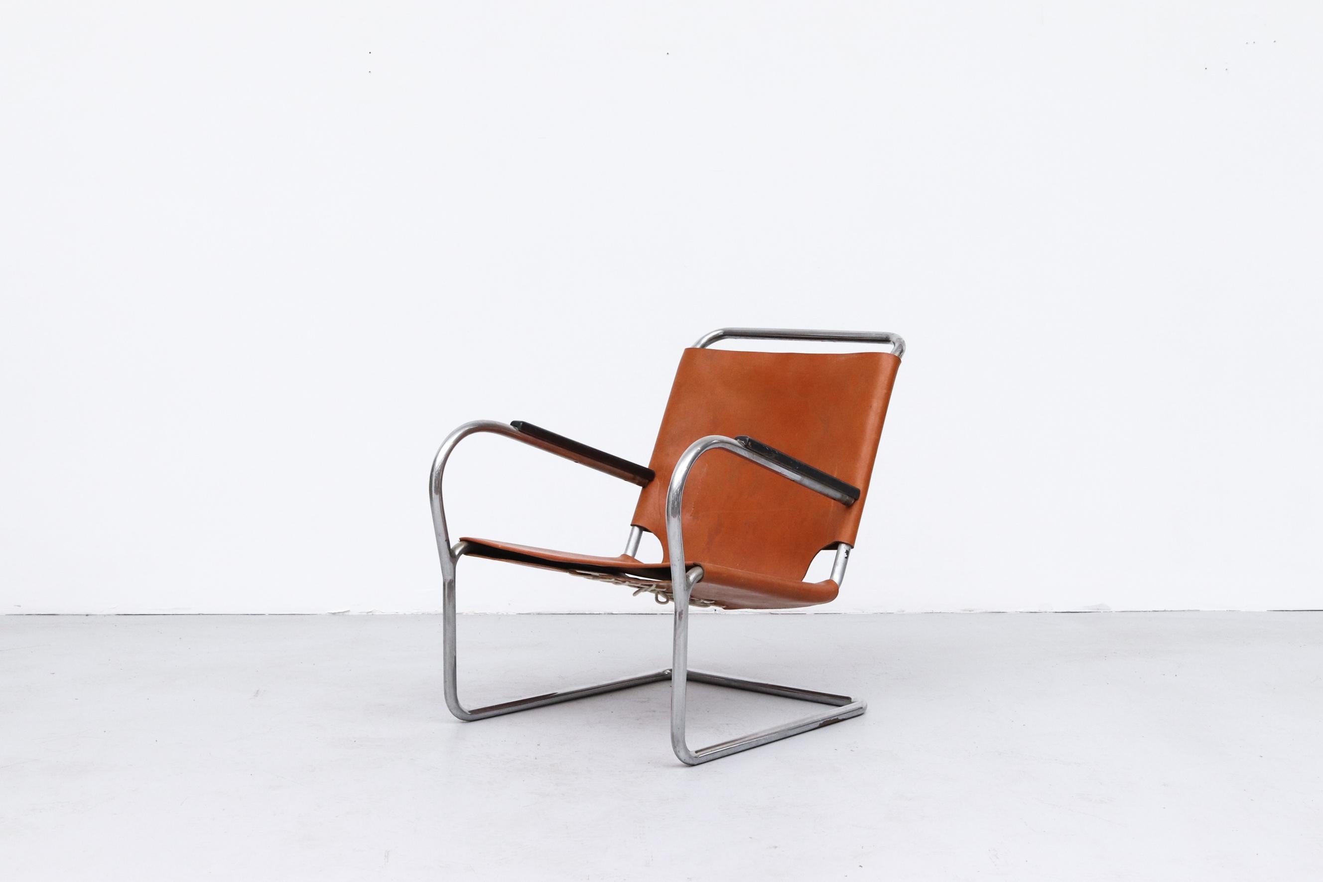 Mid-Century Modern Bas Van Pelt Leather and Chrome Tubular Lounge Chair