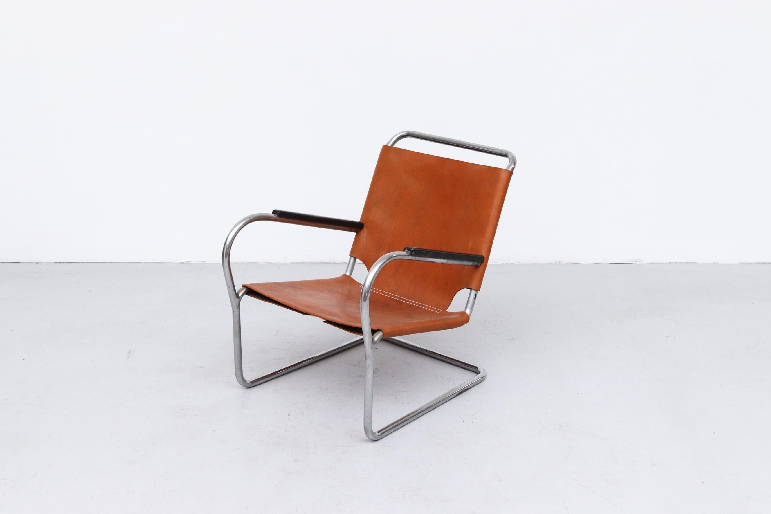 Dutch Bas Van Pelt Leather and Chrome Tubular Lounge Chair