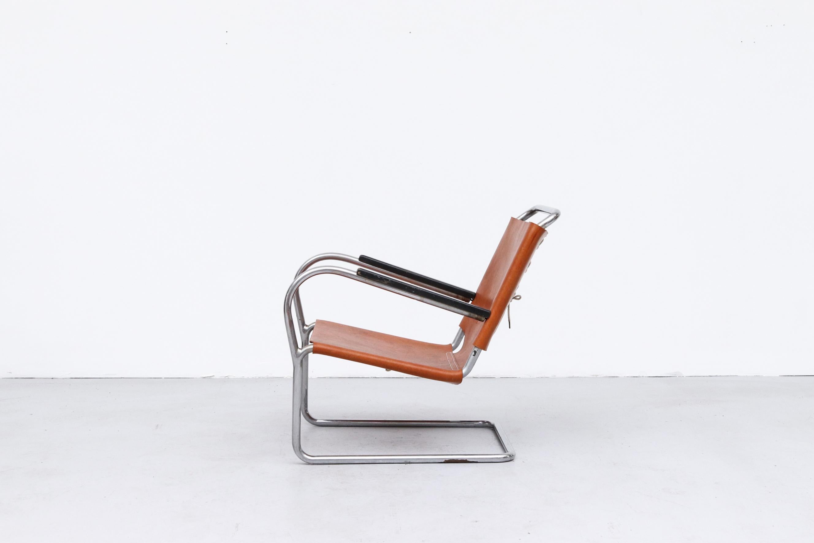 Bas Van Pelt Leather and Chrome Tubular Lounge Chair In Good Condition In Los Angeles, CA