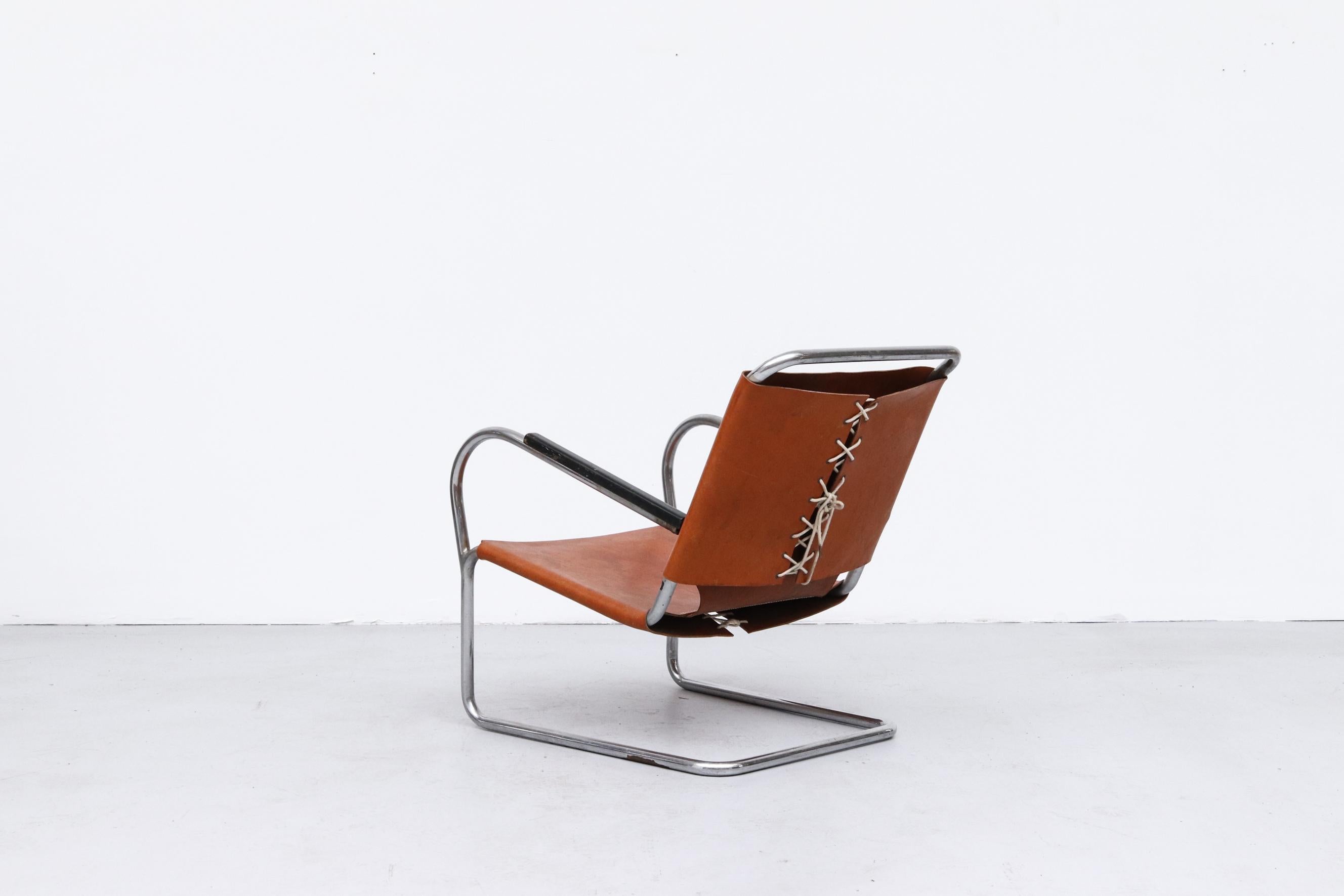 Bas Van Pelt Leather and Chrome Tubular Lounge Chair In Good Condition In Los Angeles, CA