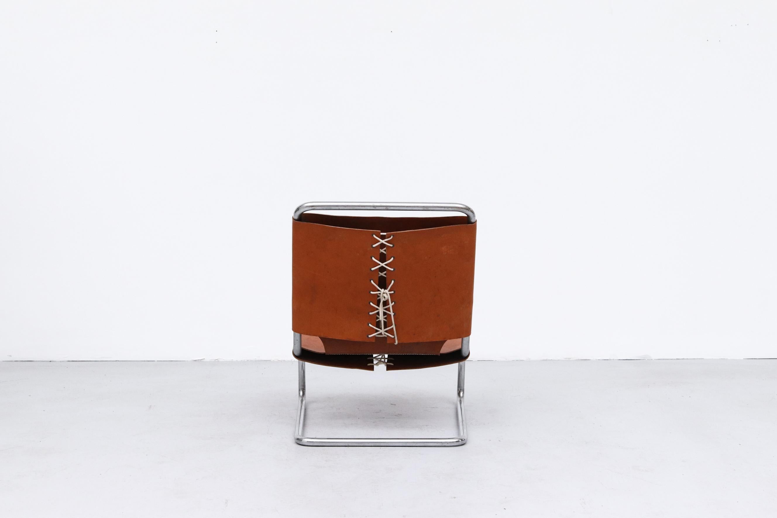 Mid-20th Century Bas Van Pelt Leather and Chrome Tubular Lounge Chair