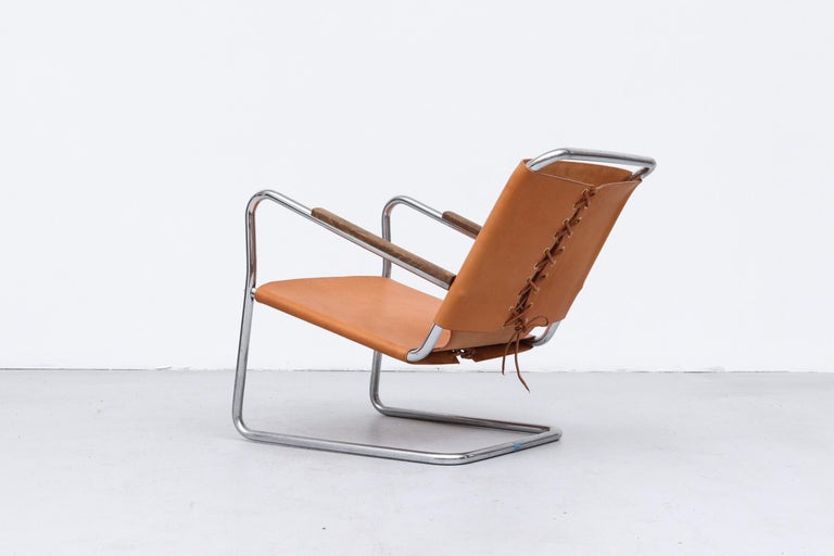 Bas Van Pelt Leather and Chrome Tubular Lounge Chair For Sale 1